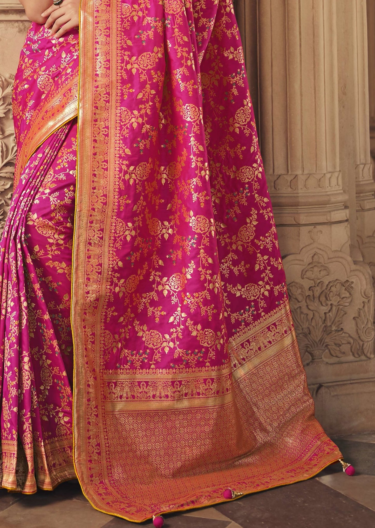 Pure Banarasi Silk Bridal Pink Handloom Saree