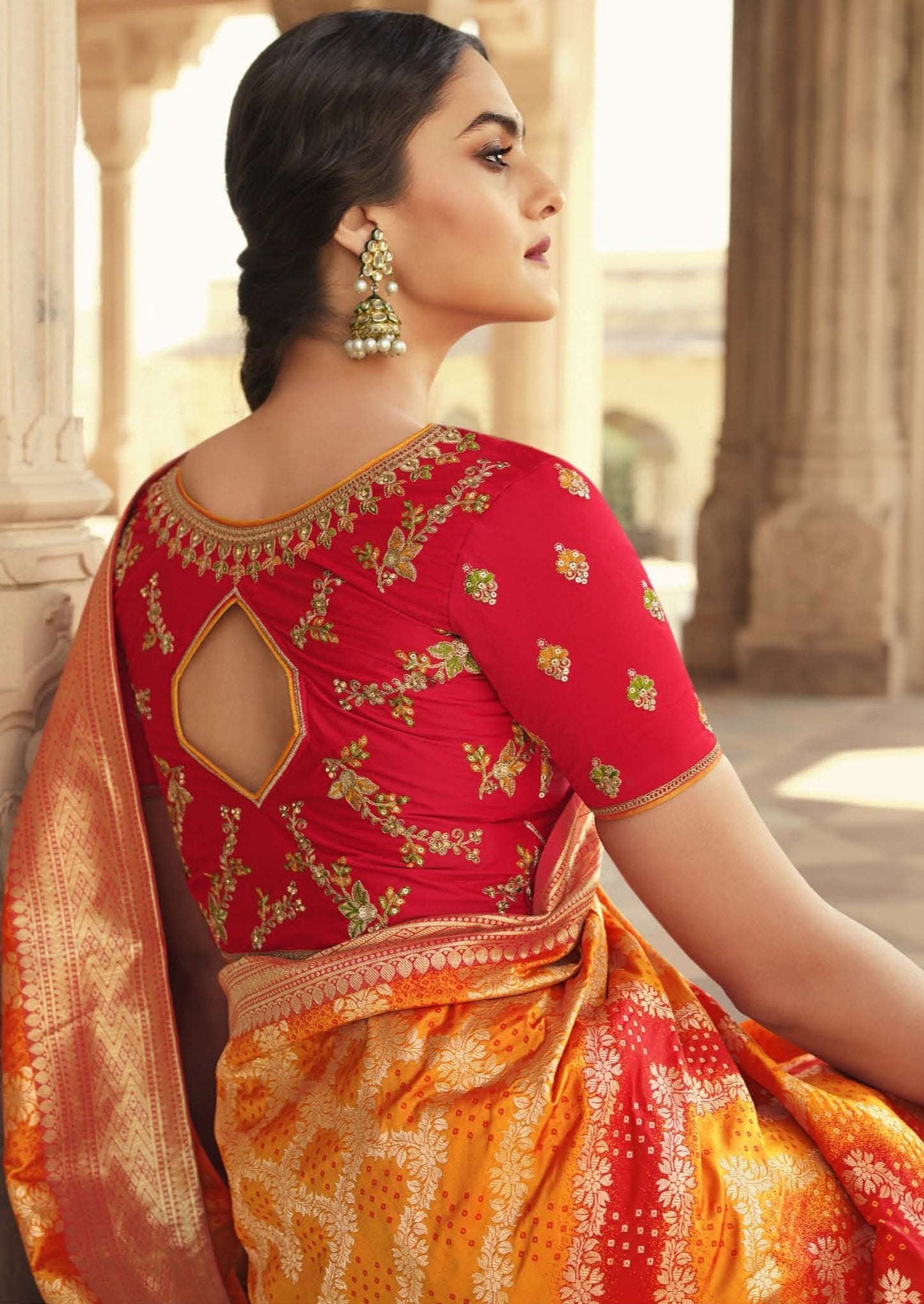 Pure Banarasi Handloom Silk Yellow and Red Saree