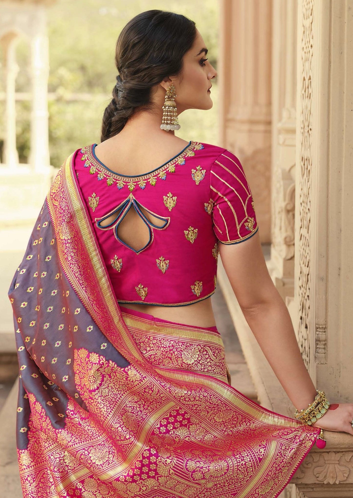 Banarasi Silk Hand Work Handloom Saree (Greyish Purple)
