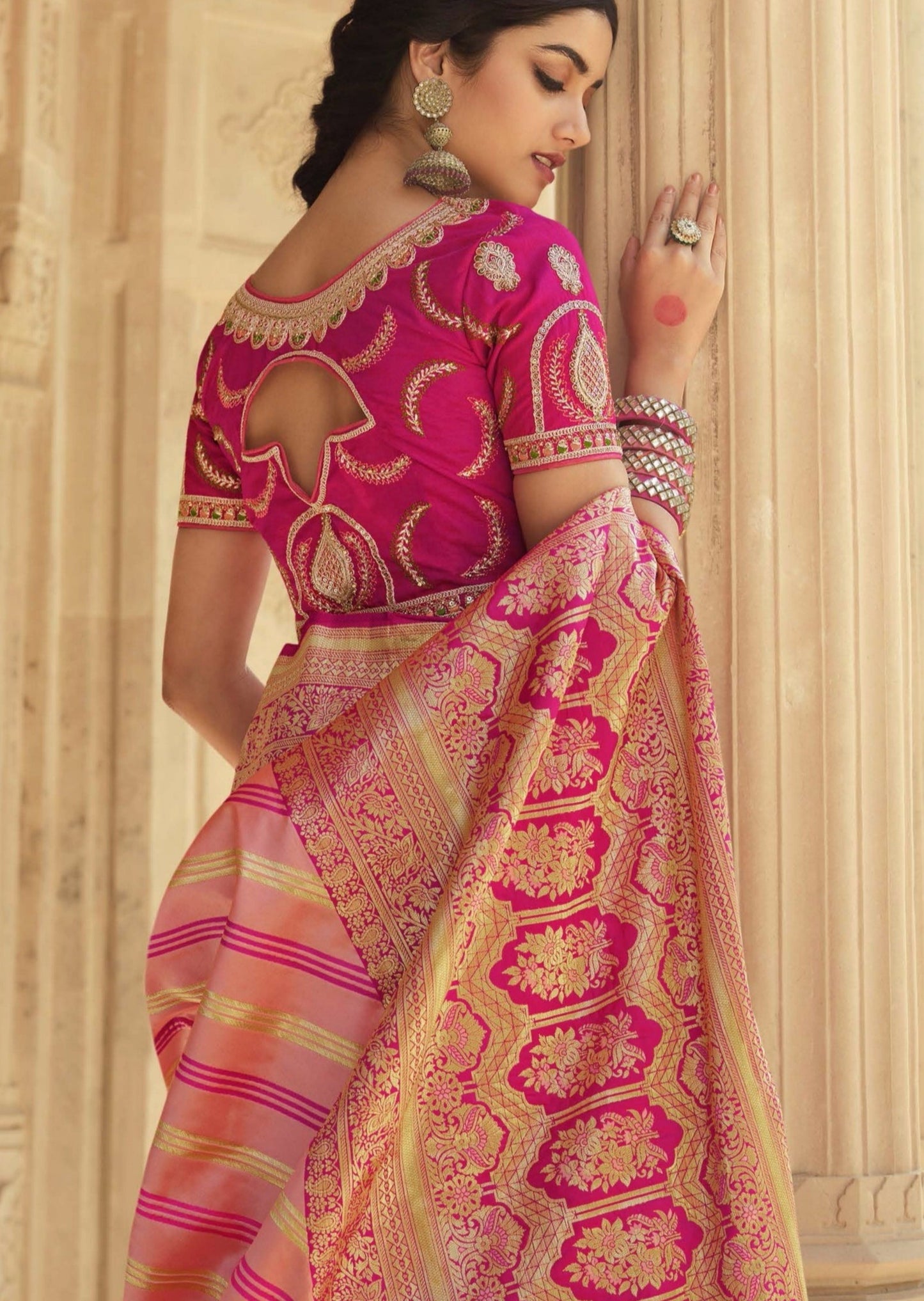 Pure Banarasi Silk Bridal Saree (Peach & Pink)