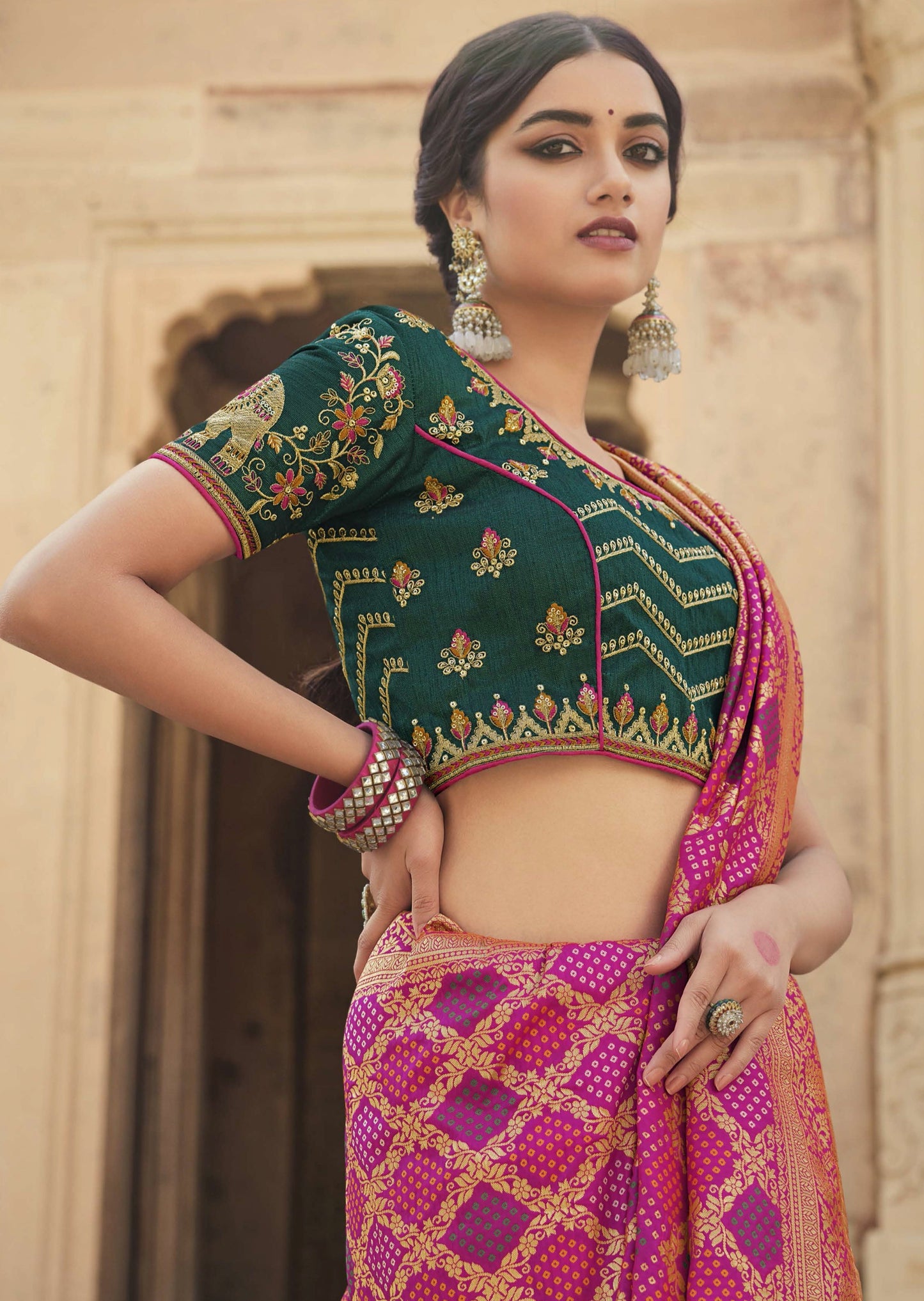 Pure Banarasi Silk Magenta Pink Handloom Saree (with Hand Work)