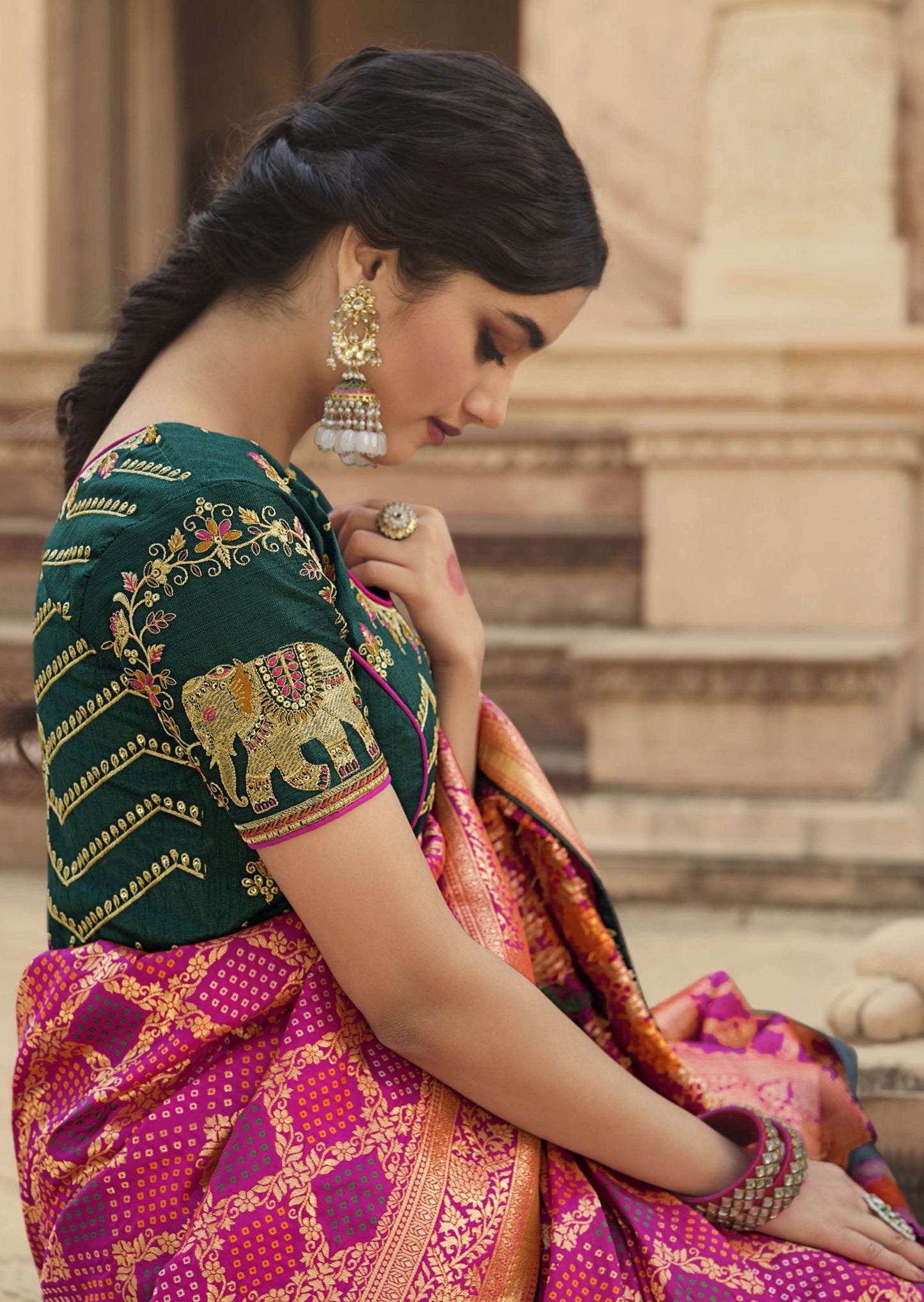 Pure Banarasi Silk Magenta Pink Handloom Saree (with Hand Work)