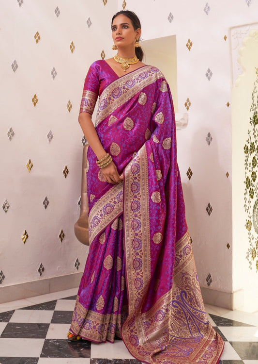 Pure Banarasi Silk Rani Pink Saree