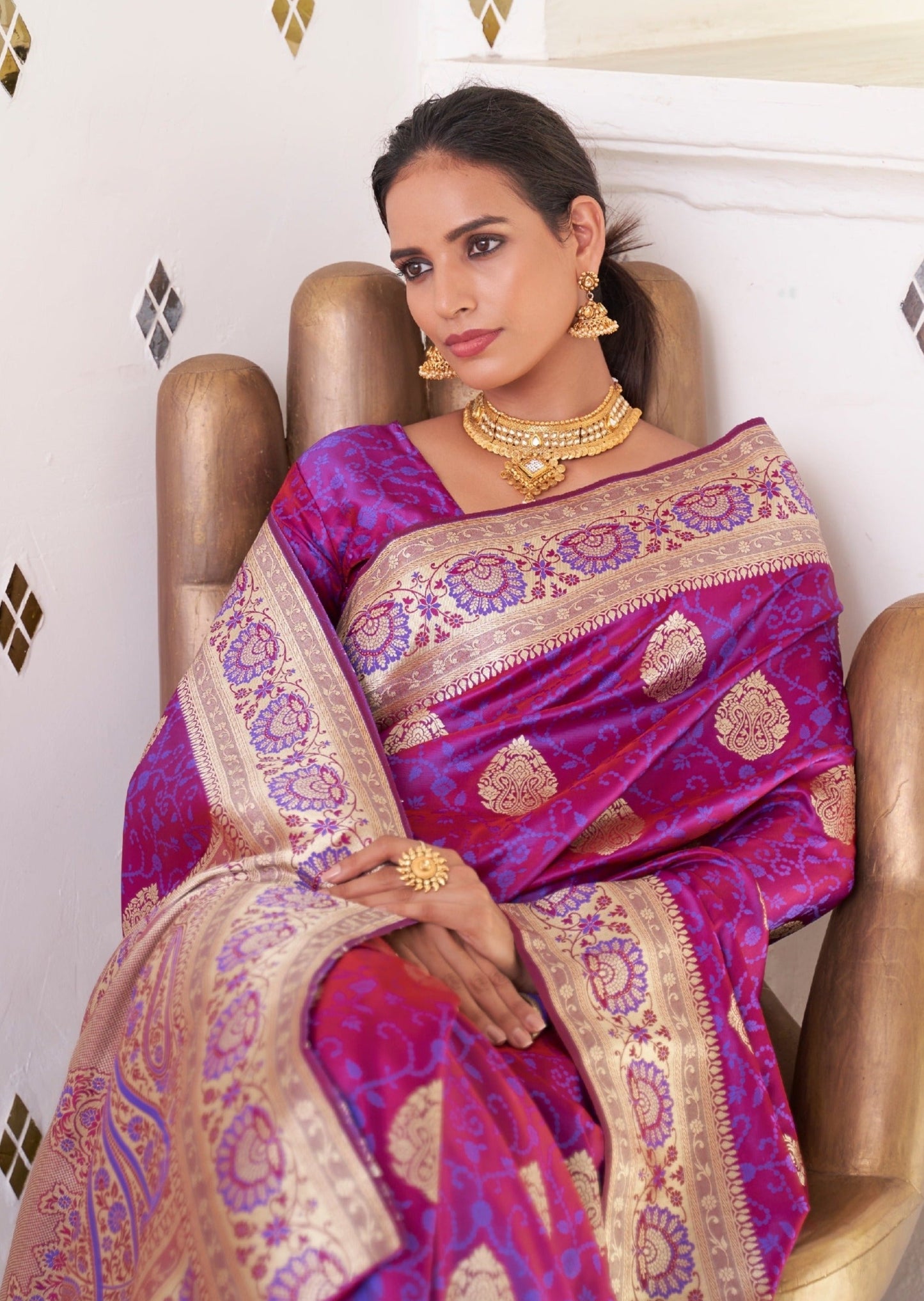 Pure Banarasi Silk Rani Pink Saree