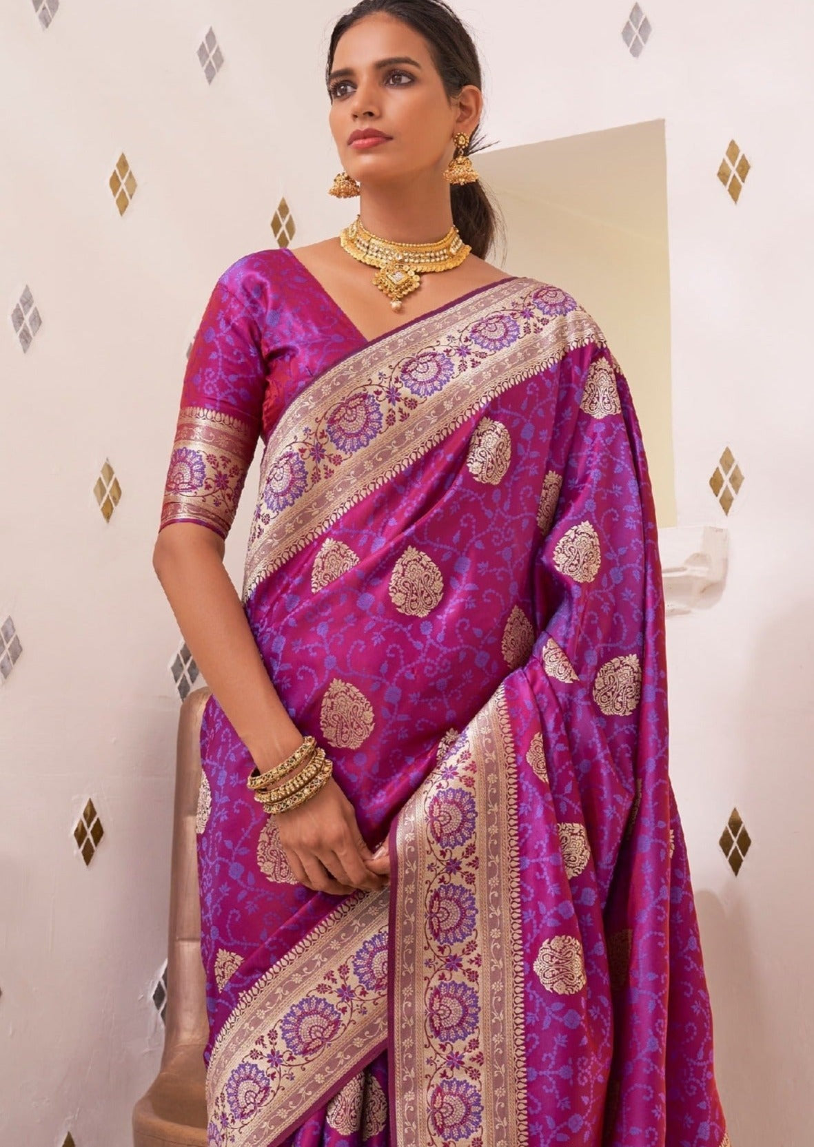Pure Banarasi Silk Rani Pink Saree