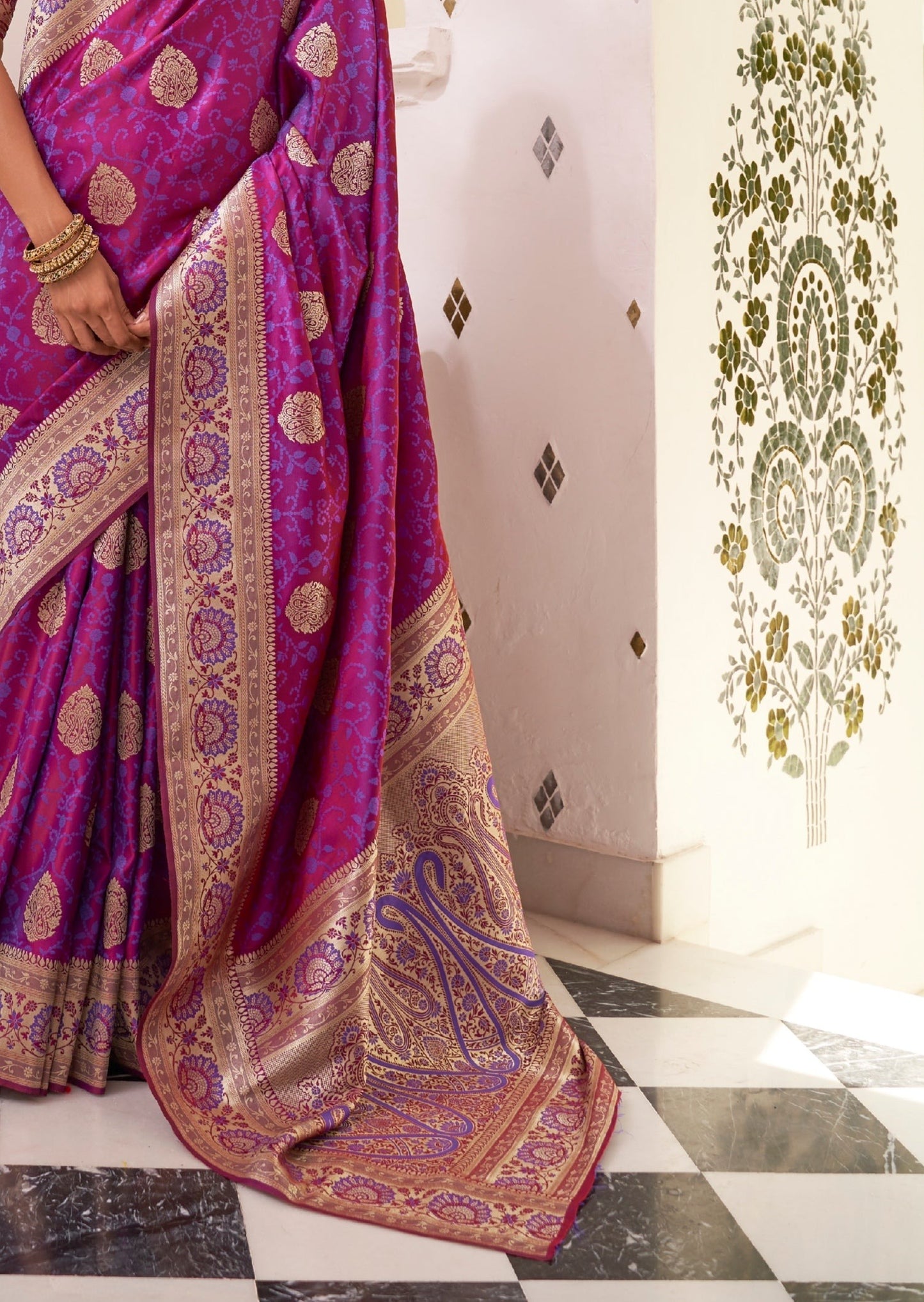 Pure Banarasi Silk Rani Pink Saree