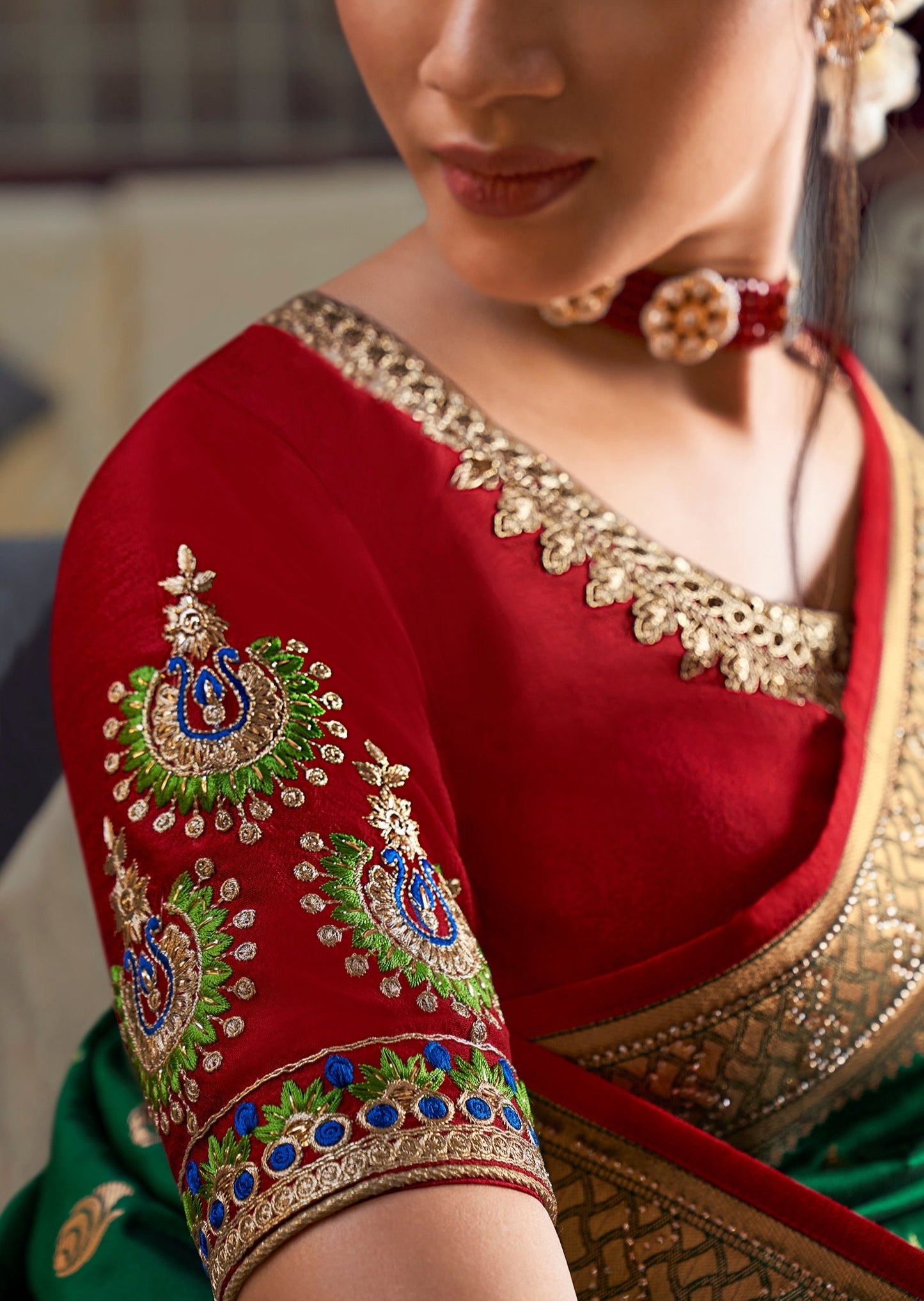 Pure Silk Green Paithani Saree with Two Blouses