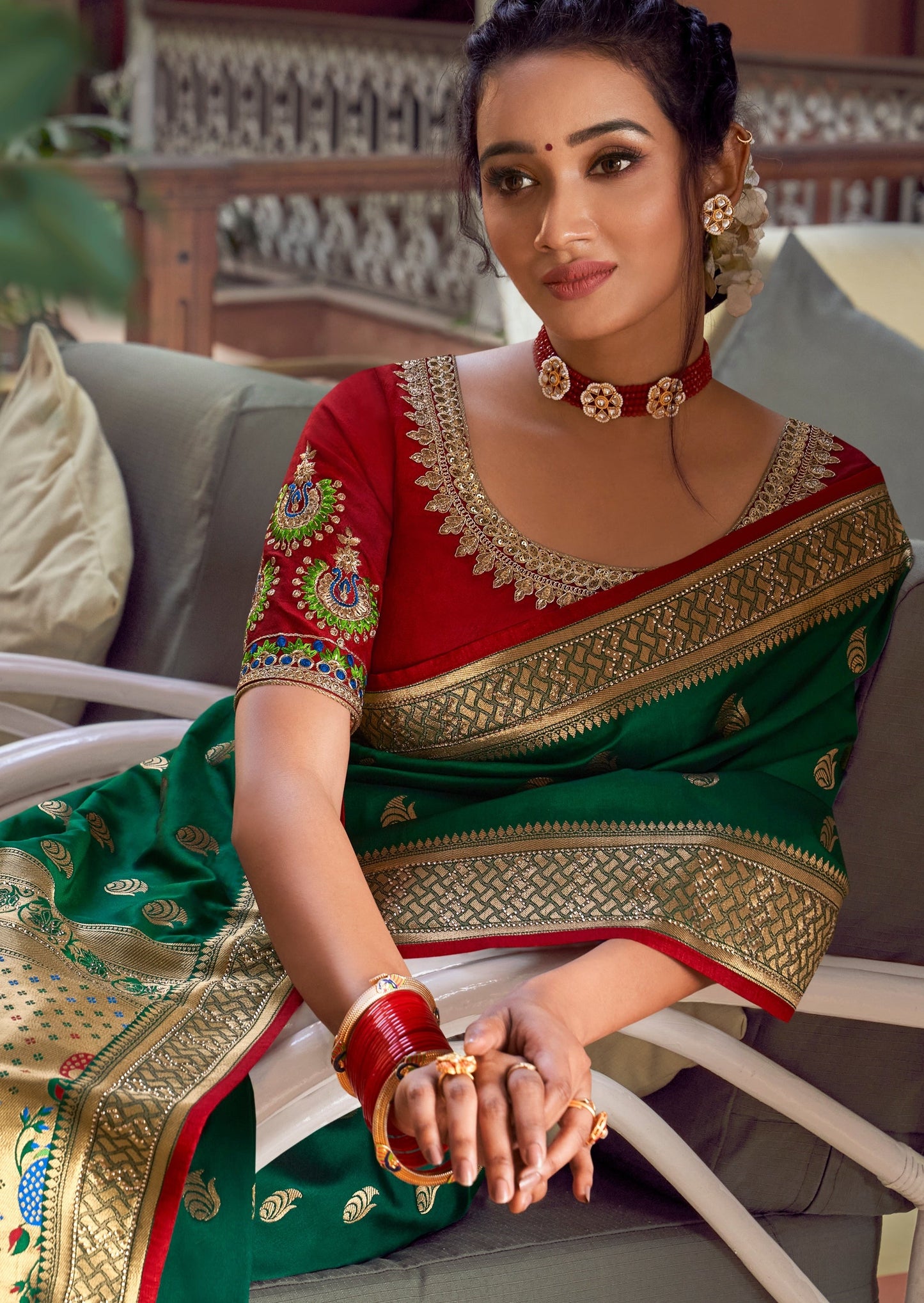 Pure Silk Green Paithani Saree with Two Blouses