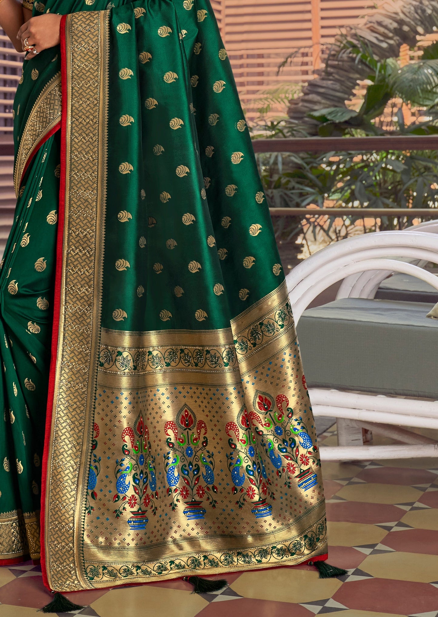 Pure Silk Green Paithani Saree with Two Blouses