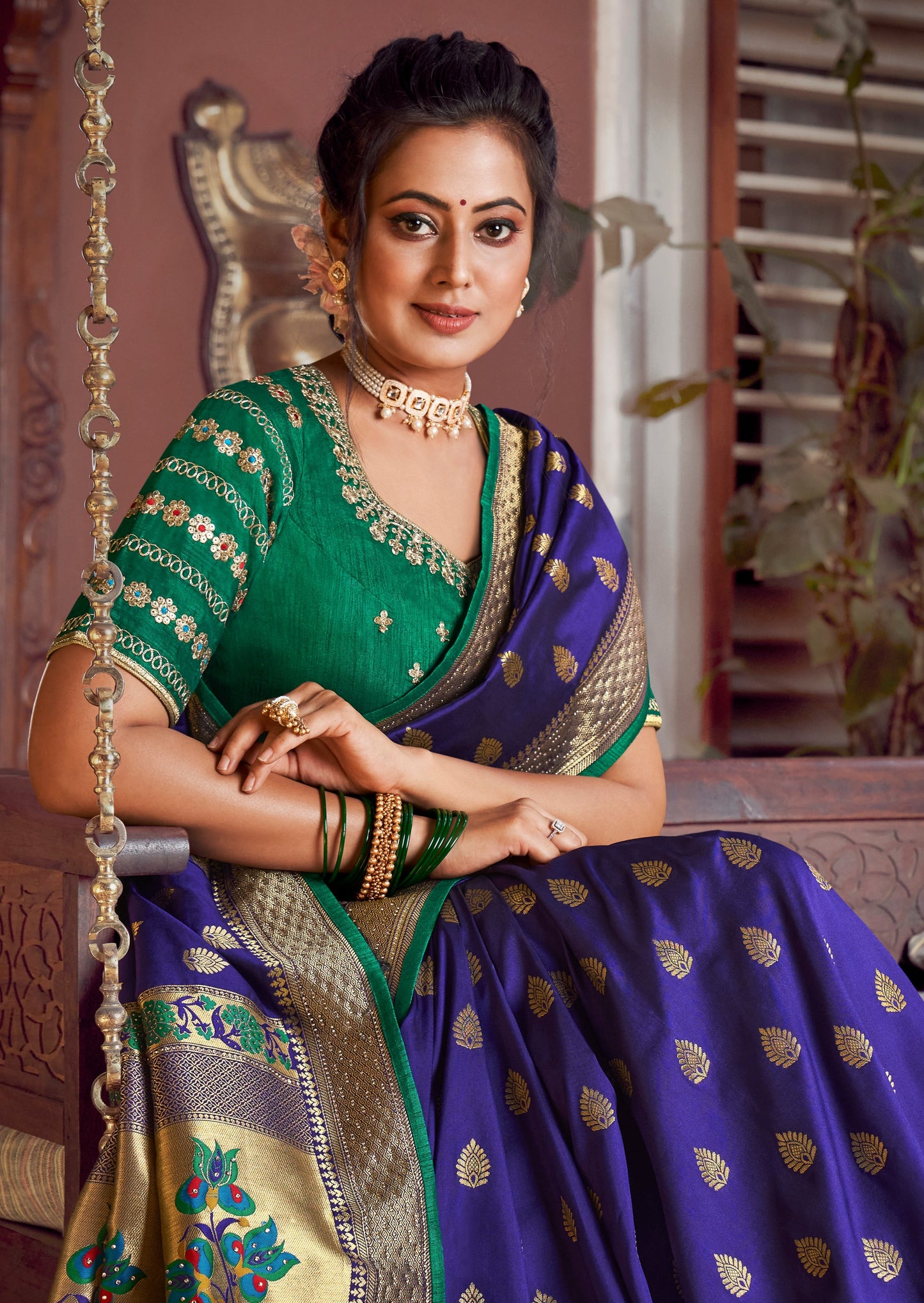 Pure Silk Blue Paithani Saree with Two Blouses