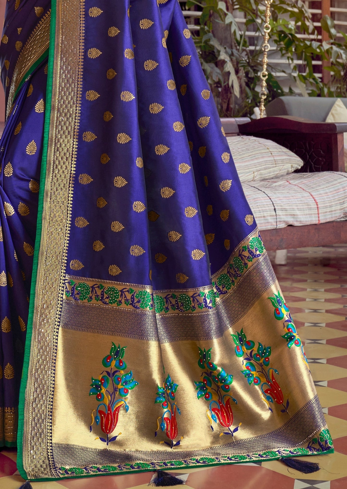 Pure Silk Blue Paithani Saree with Two Blouses