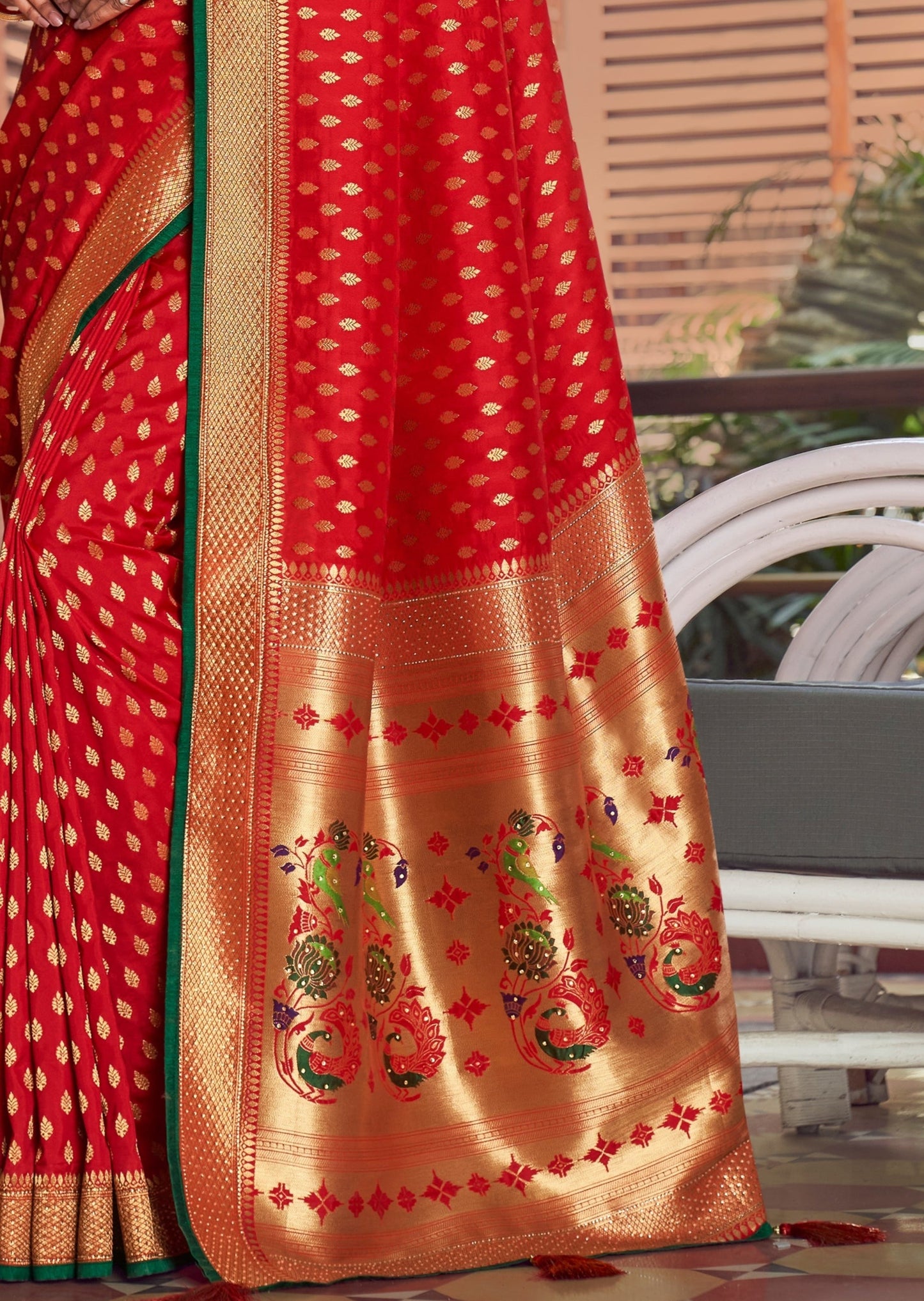 Pure Silk Red Paithani Saree with Two Blouses