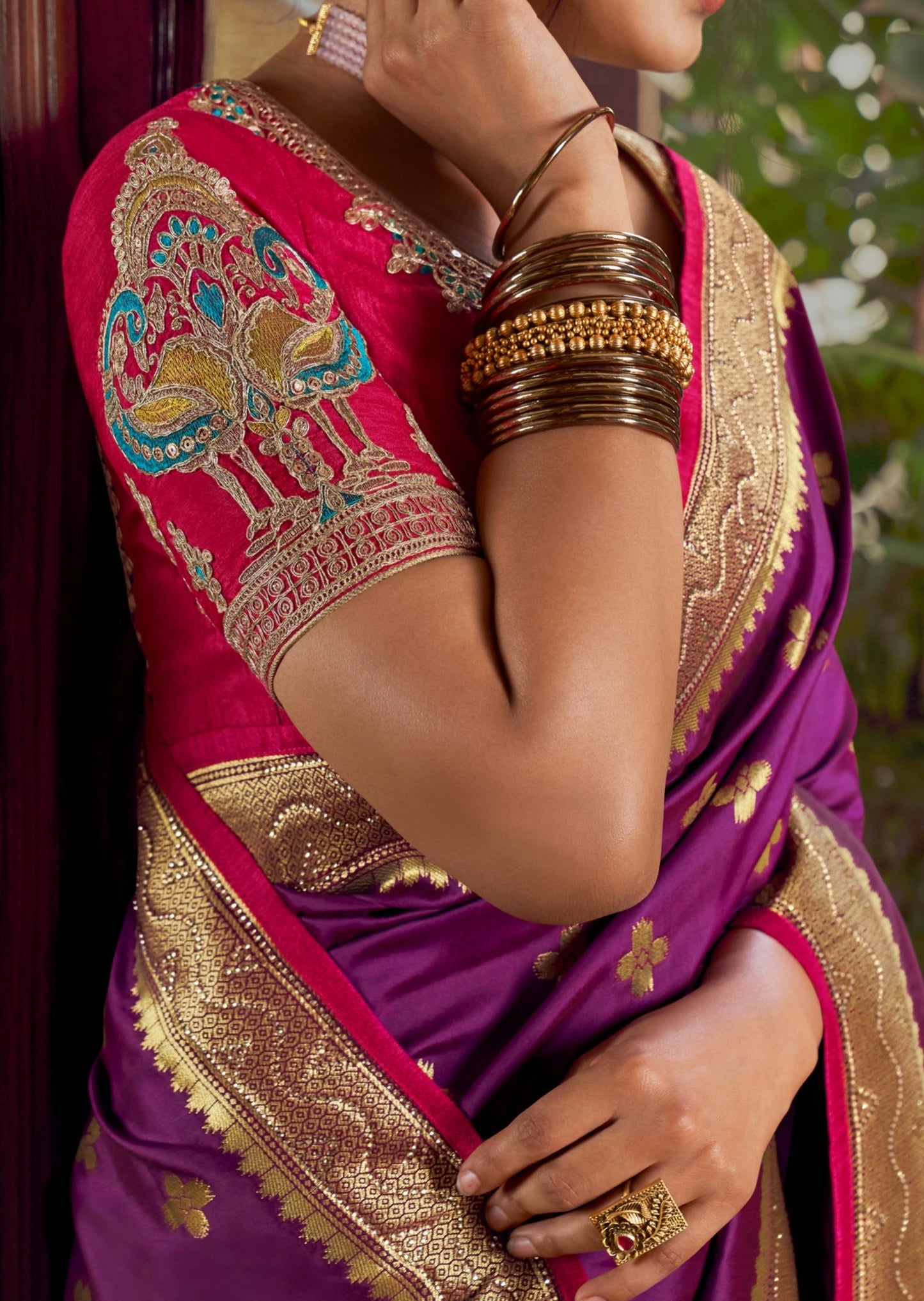 Pure Silk Magenta Pink Paithani Saree with Two Blouses