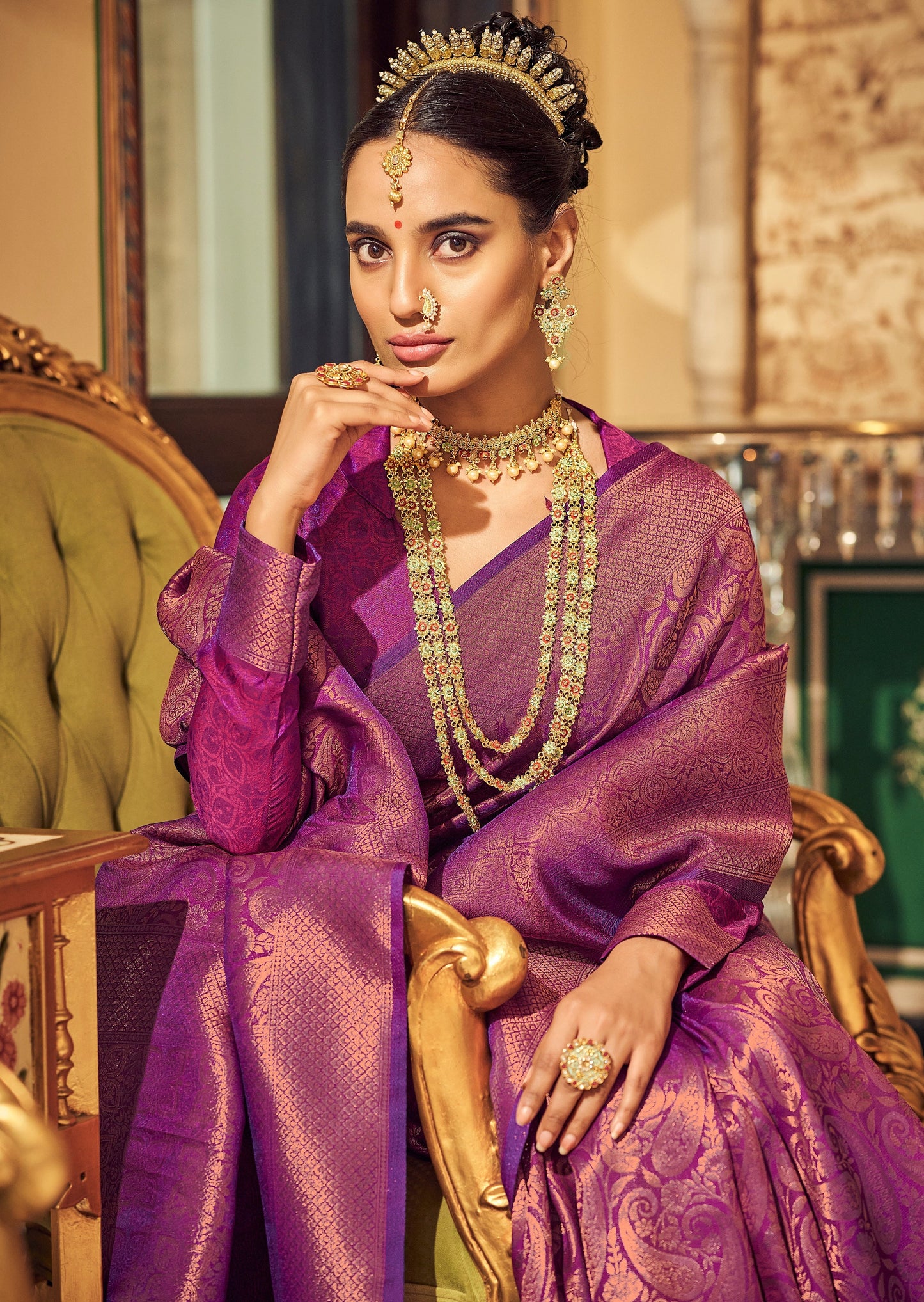 Handloom Silk Magenta Pink Kanjivaram Bridal Saree