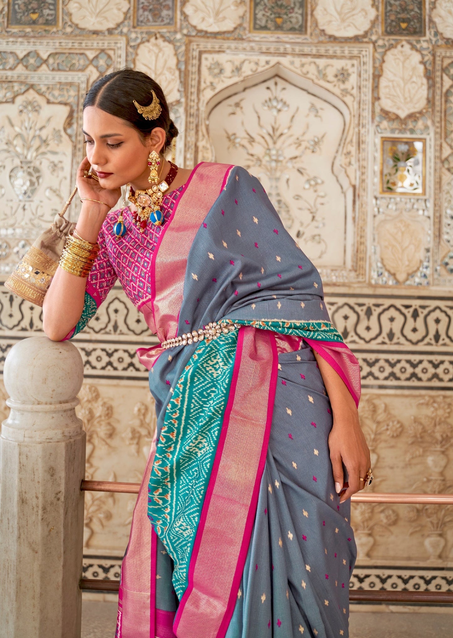 Patan Patola Grey Ikat Saree