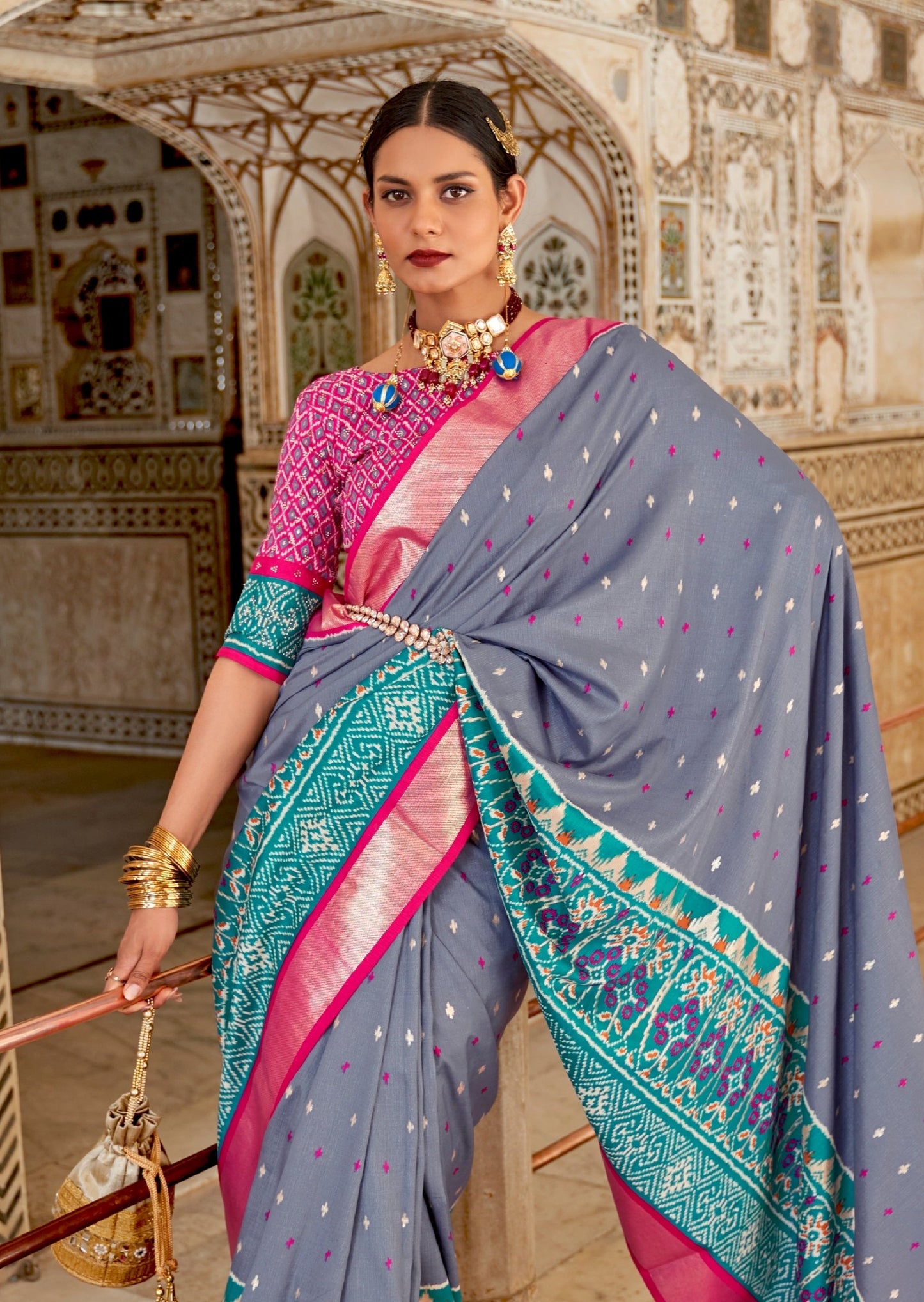 Patan Patola Grey Ikat Saree