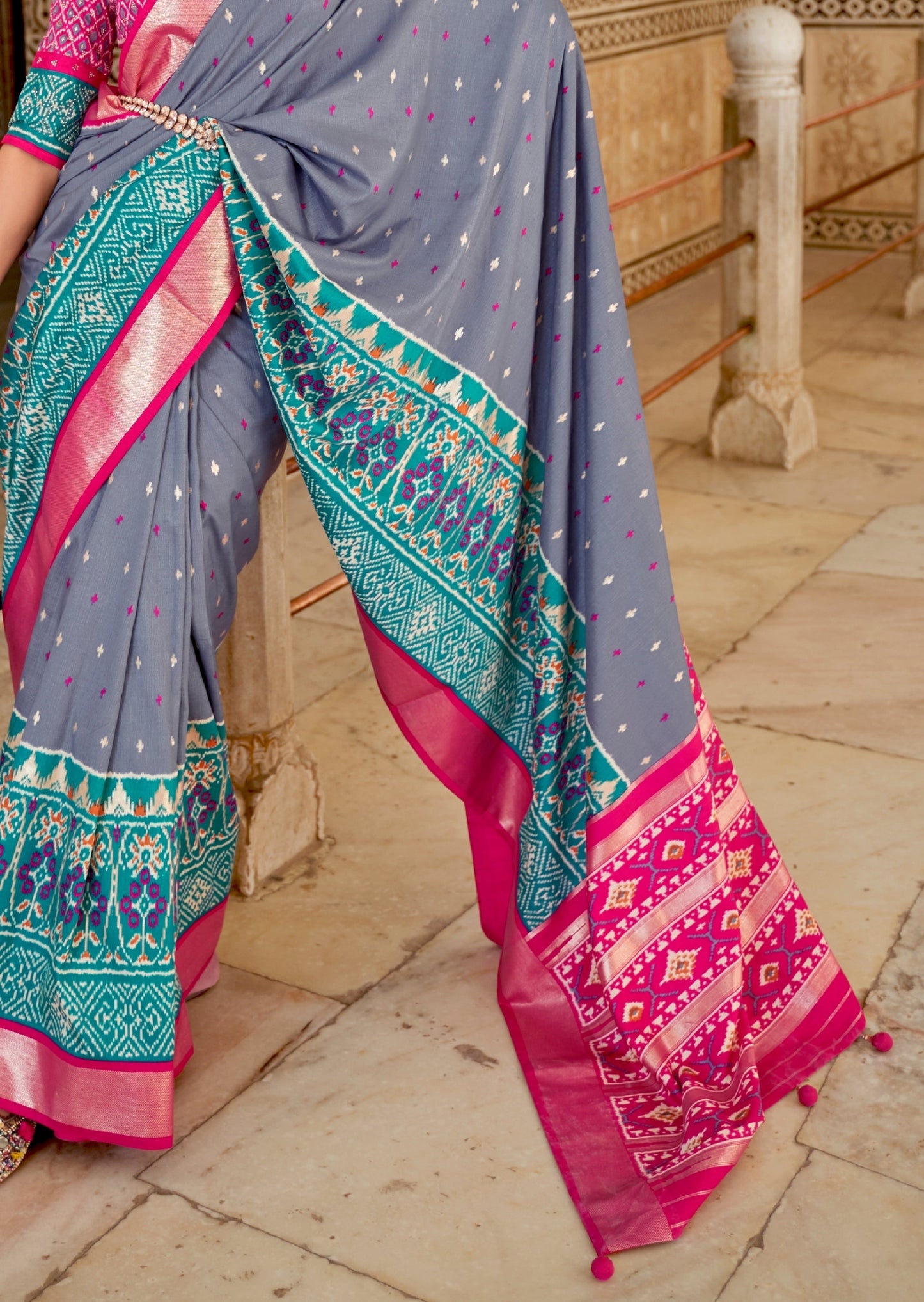 Patan Patola Grey Ikat Saree