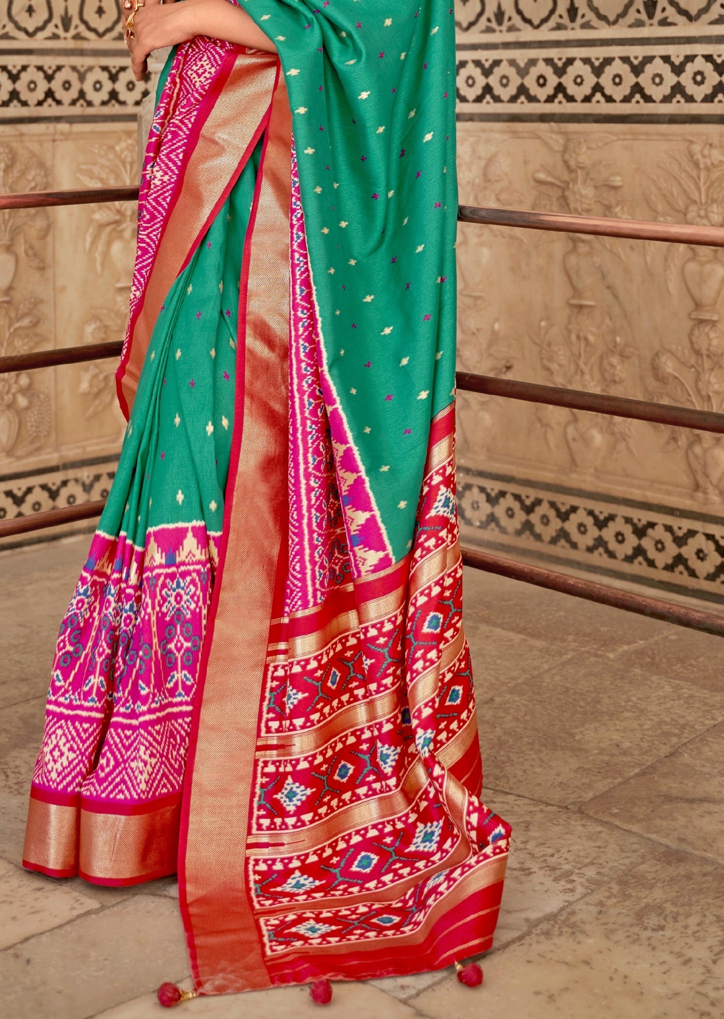 Patan Patola Green and Red Saree