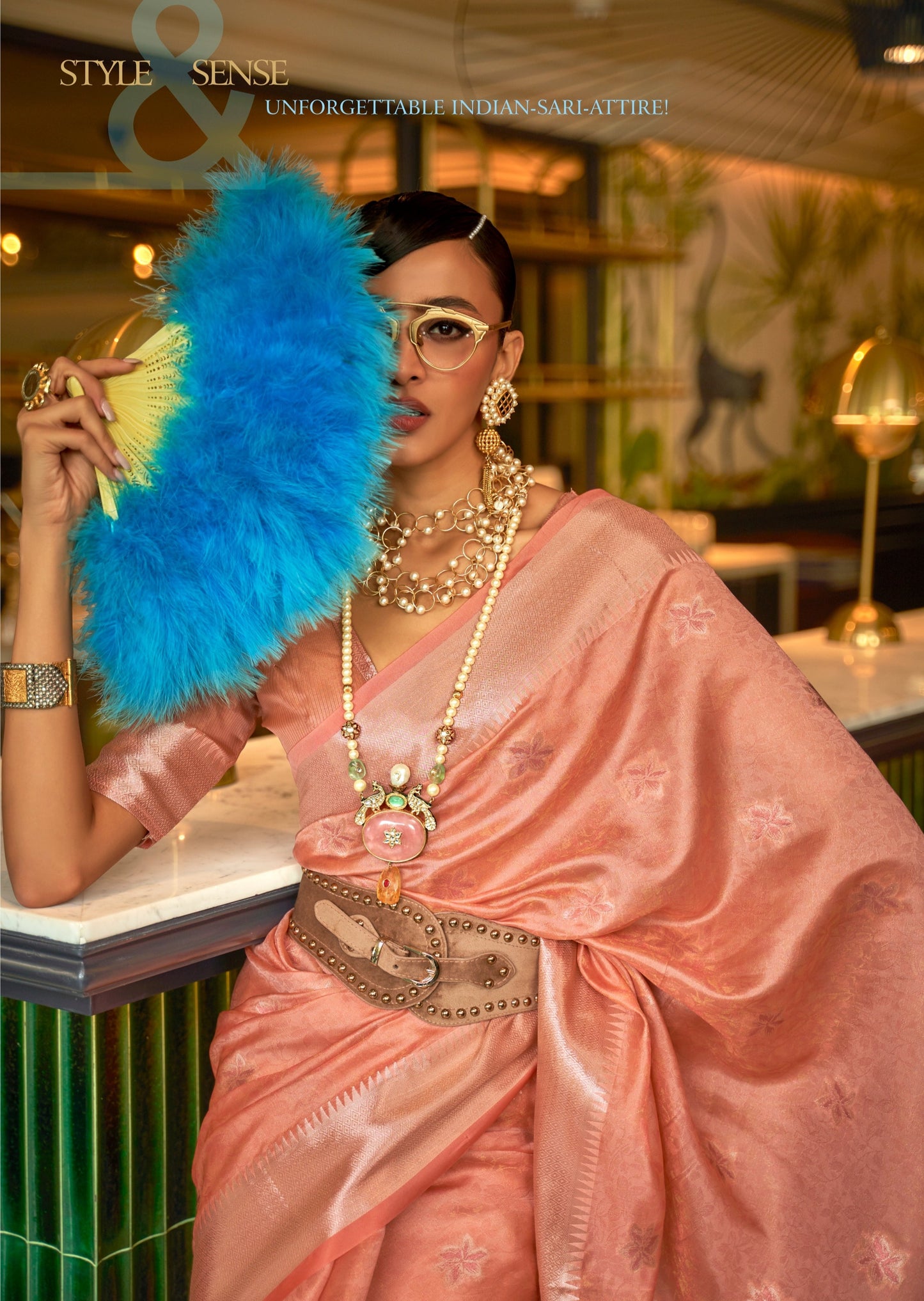 Pure Organza Peach Banarasi Saree