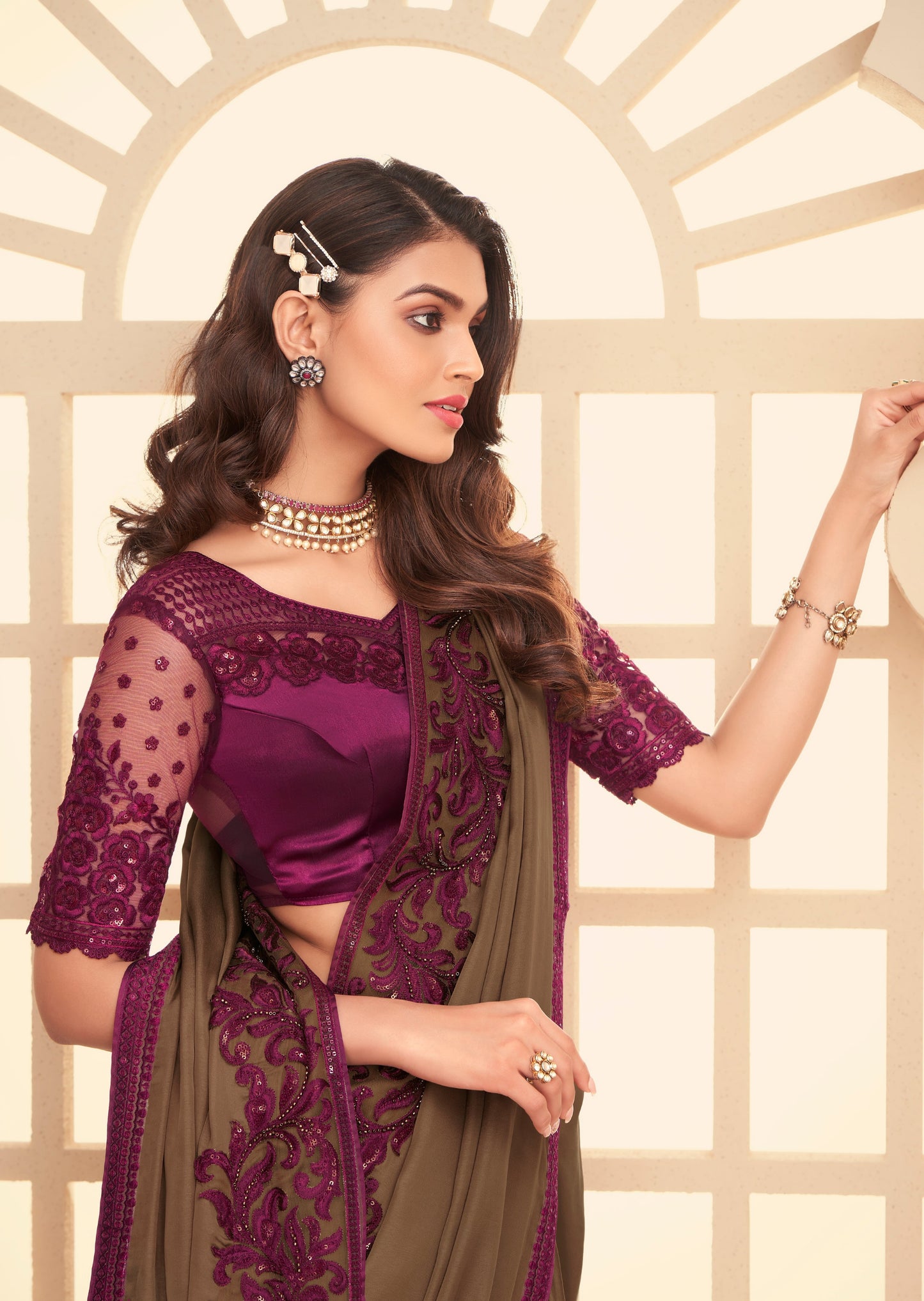 Satin Silk Coffee Brown Saree