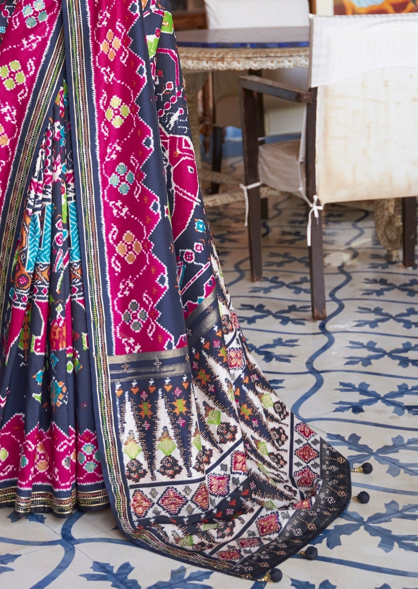 Patola Silk Indigo Blue Ikat Saree