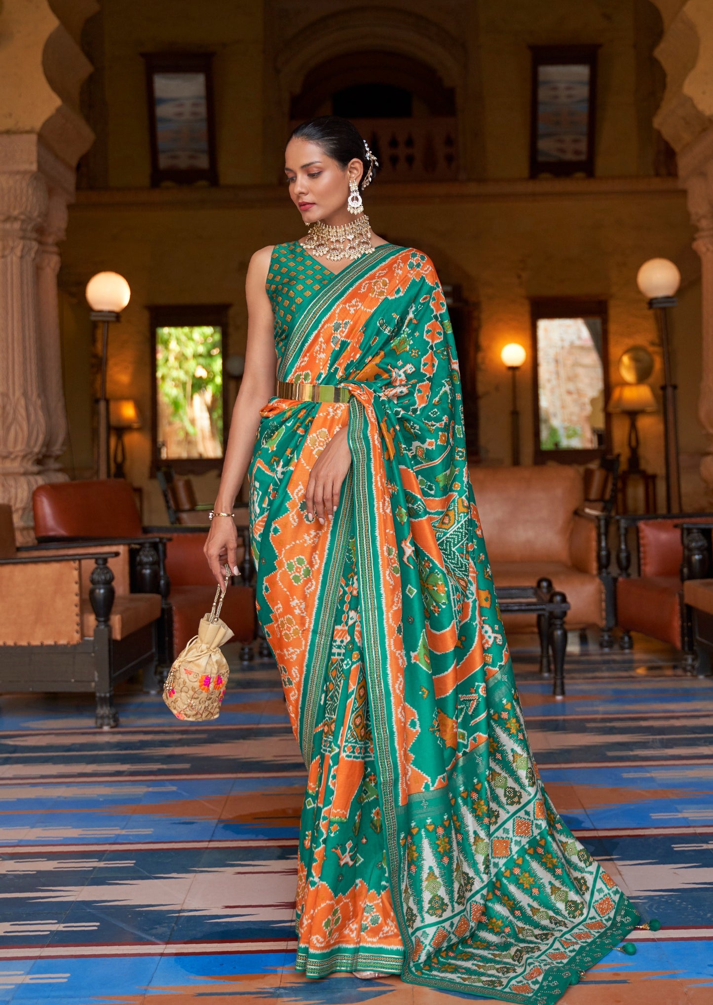 Patola Silk Emerald Green Saree
