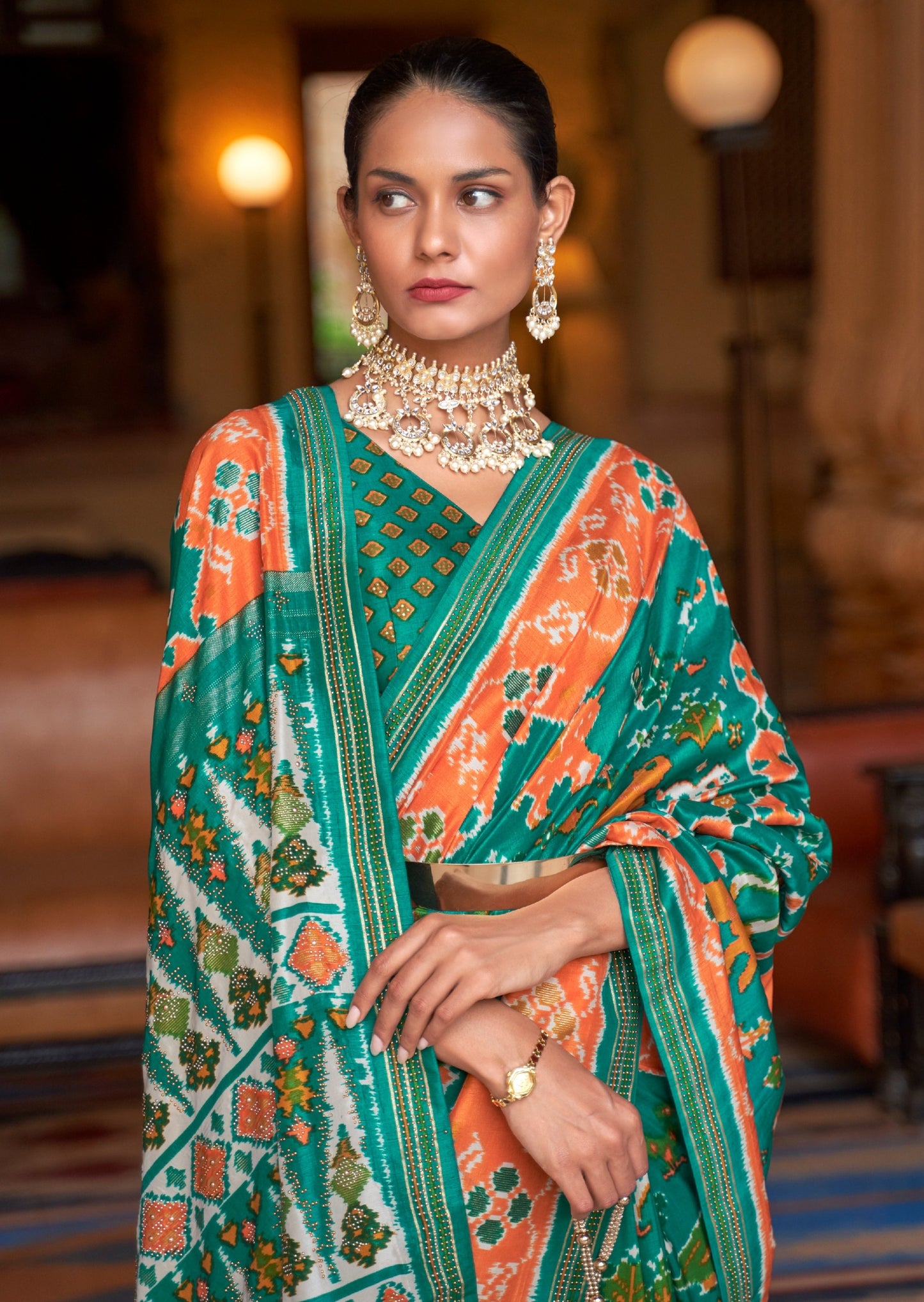 Patola Silk Emerald Green Saree