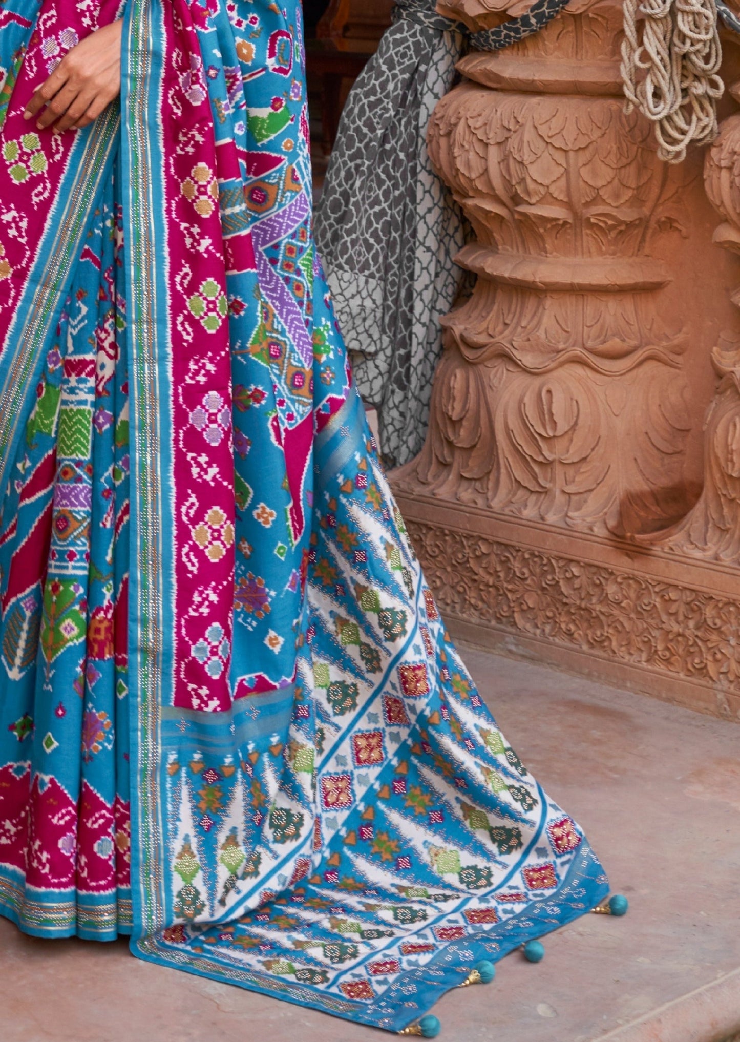 Patola Silk Cyan Blue Saree