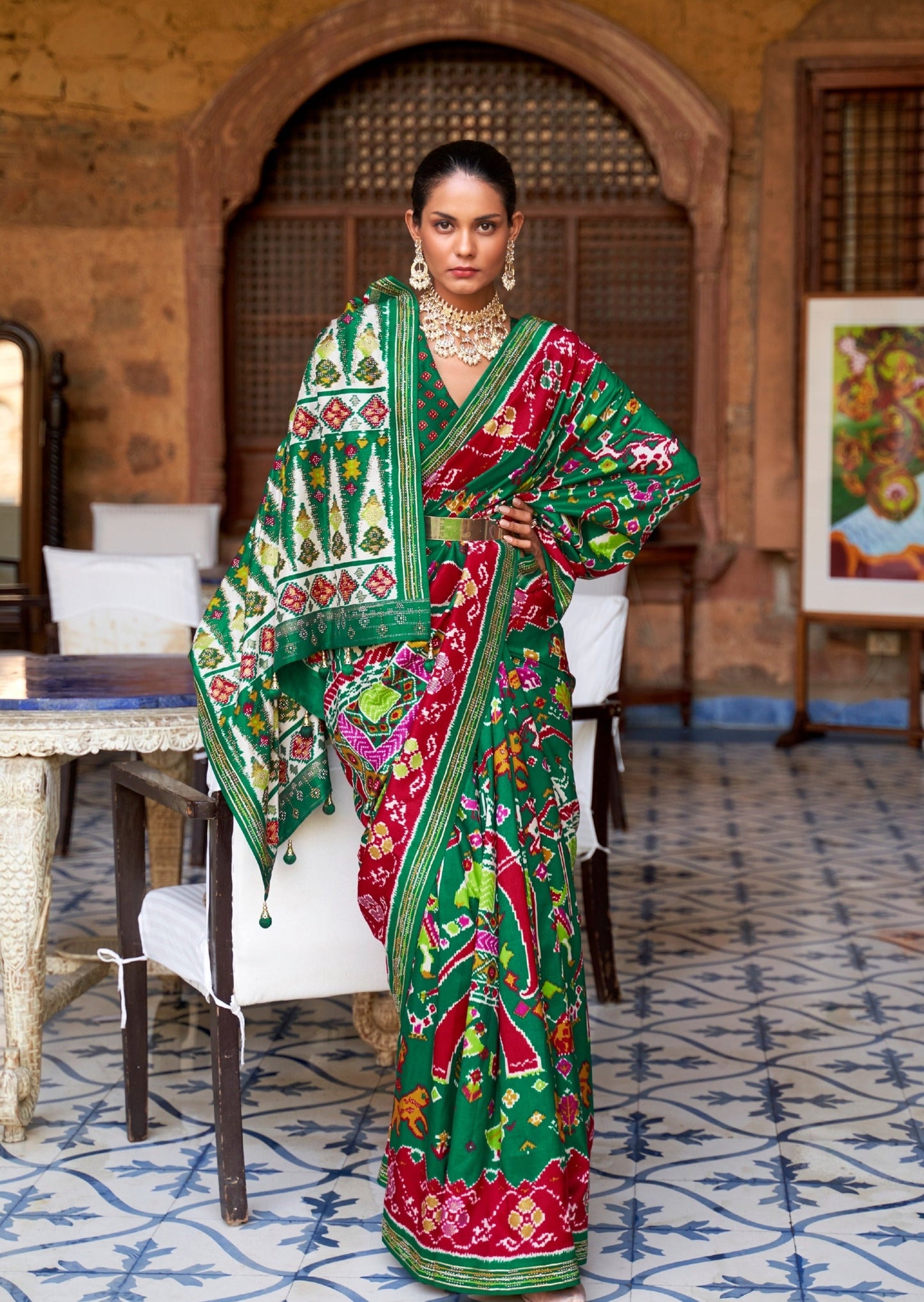 Patola Silk Pine Green Saree