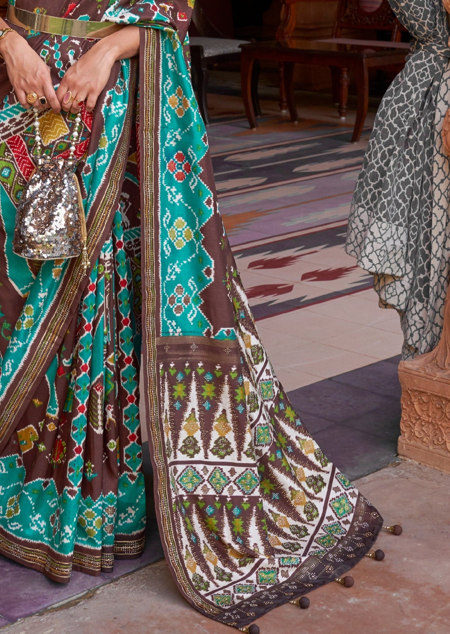Patola Silk Brown and Blue Saree
