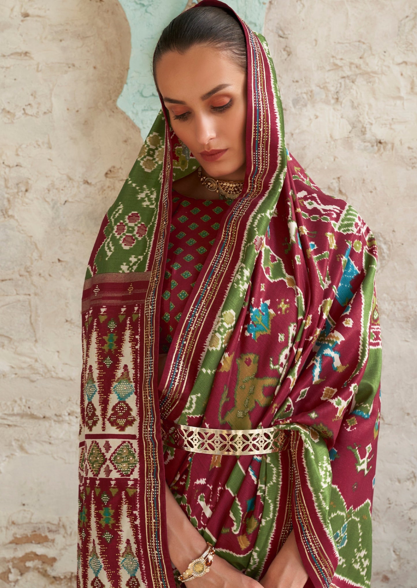 Patola Silk Burgundy Red Saree