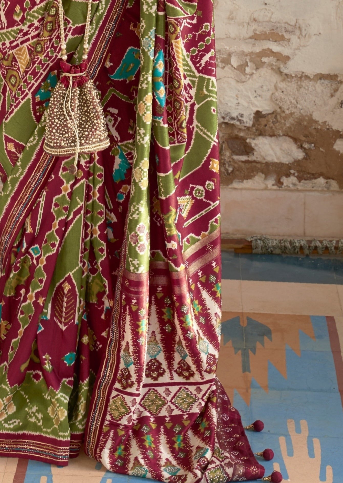 Patola Silk Burgundy Red Saree