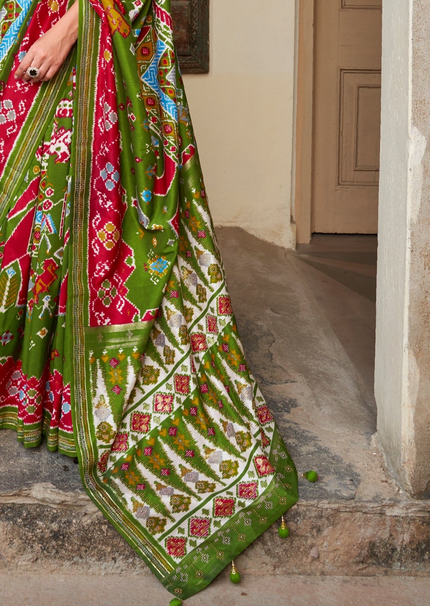 Patola Silk Olive Green Saree