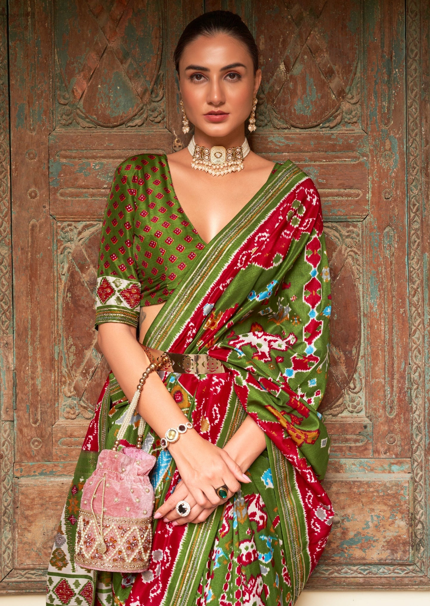 Patola Silk Olive Green Saree