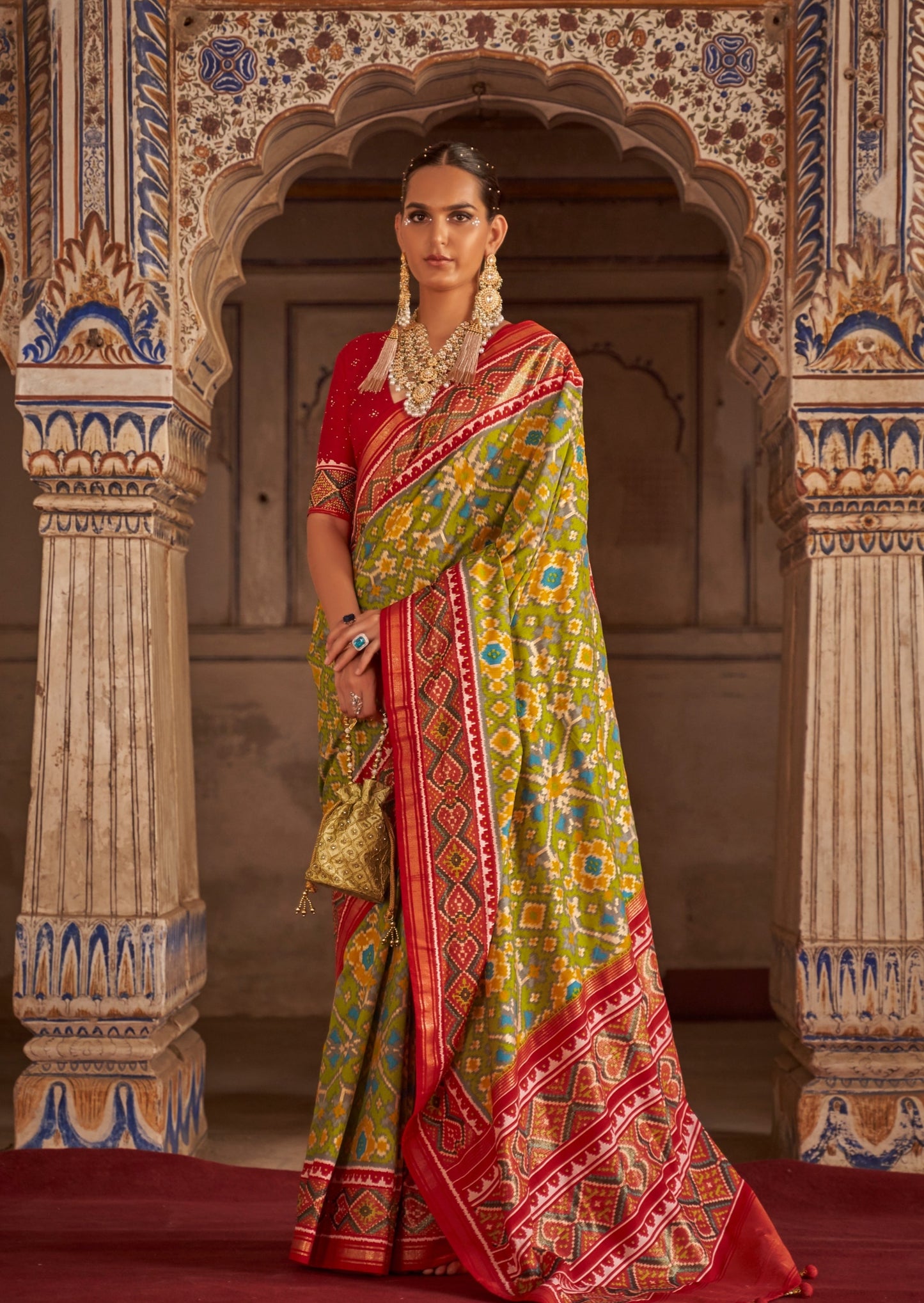 Patola Silk Lawn Green Saree