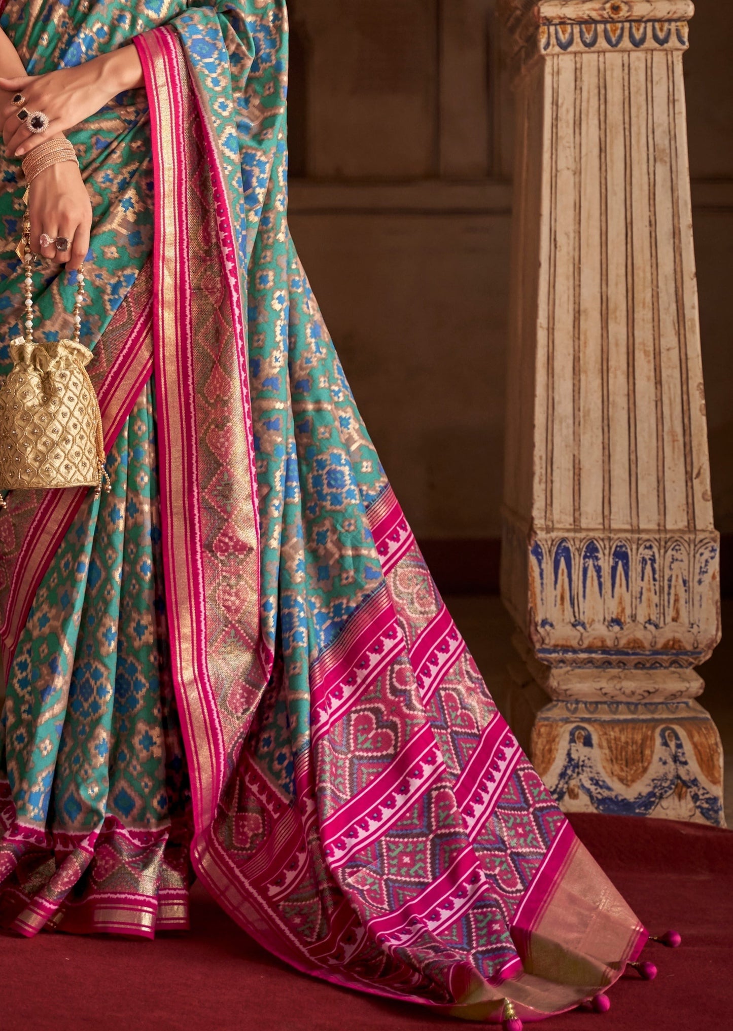 Patola Silk Ocean Green Saree