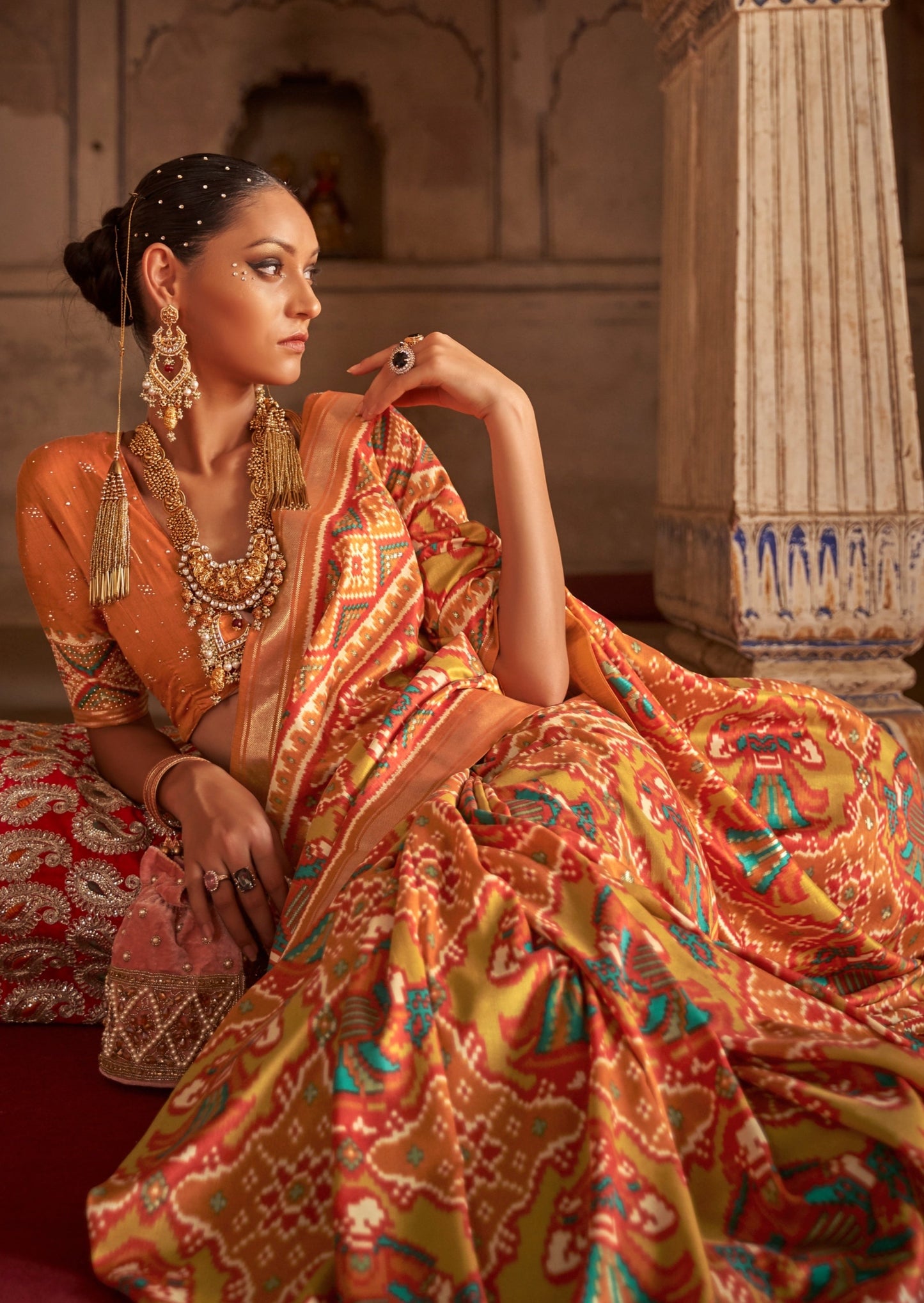 Maharani Patola Silk Narangi Orange Saree