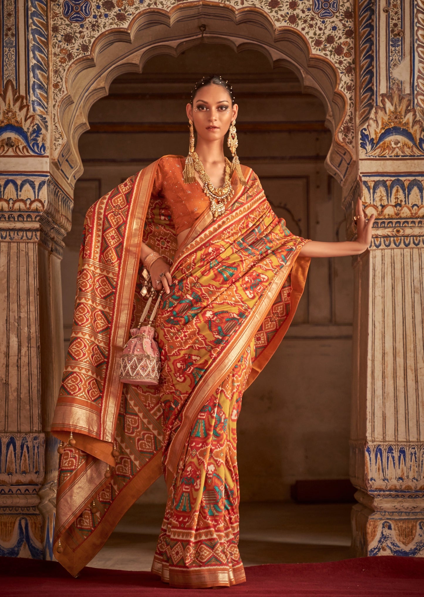 Maharani Patola Silk Narangi Orange Saree