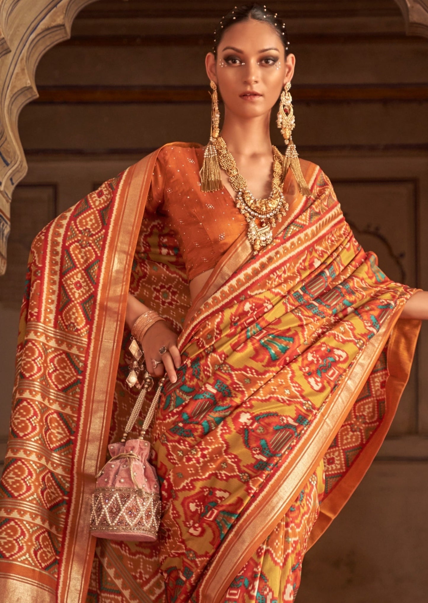 Maharani Patola Silk Narangi Orange Saree
