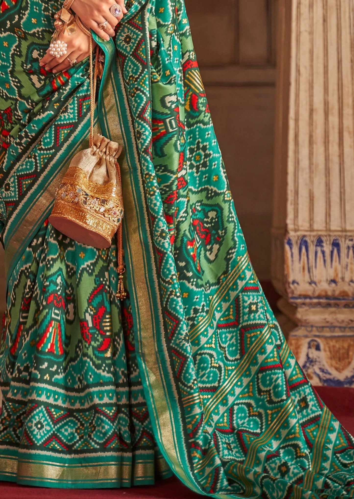 Ikkat Patola Green Saree