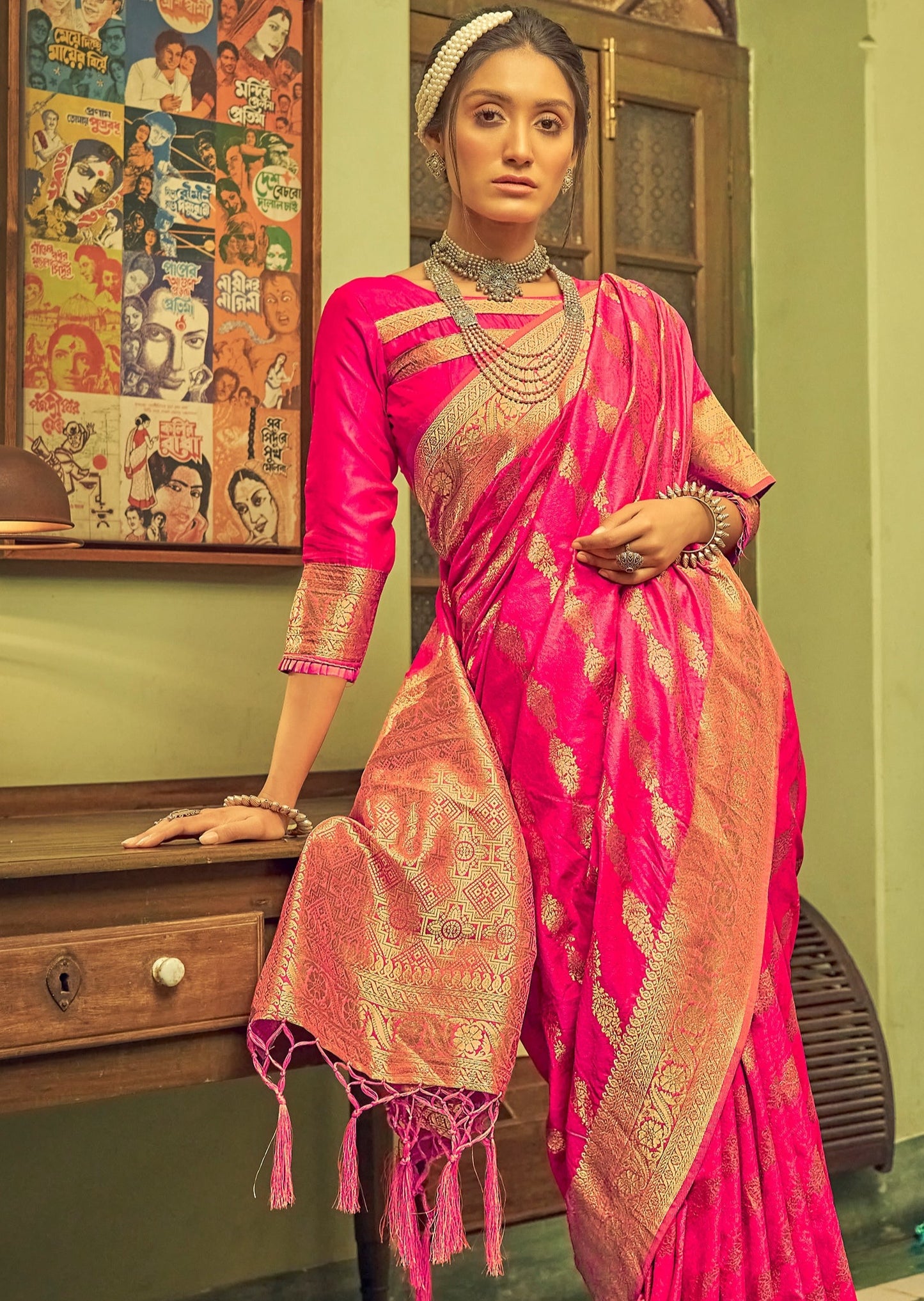 Soft Banarasi Silk Pink Bridal Saree