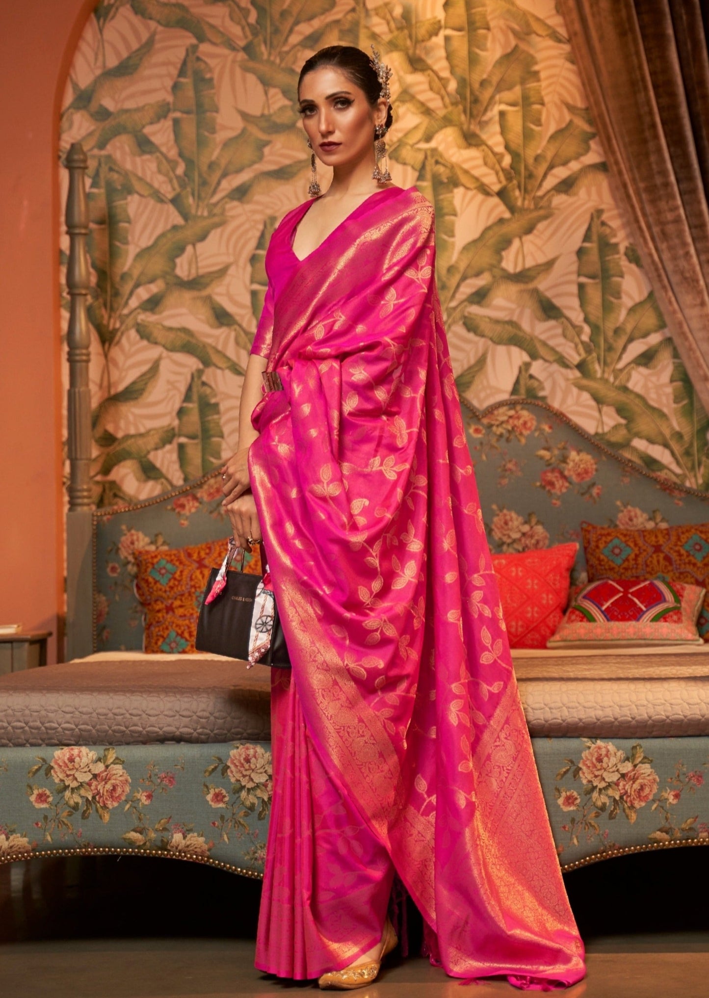 Banarasi Silk Hot Pink Zari Work Bridal Saree