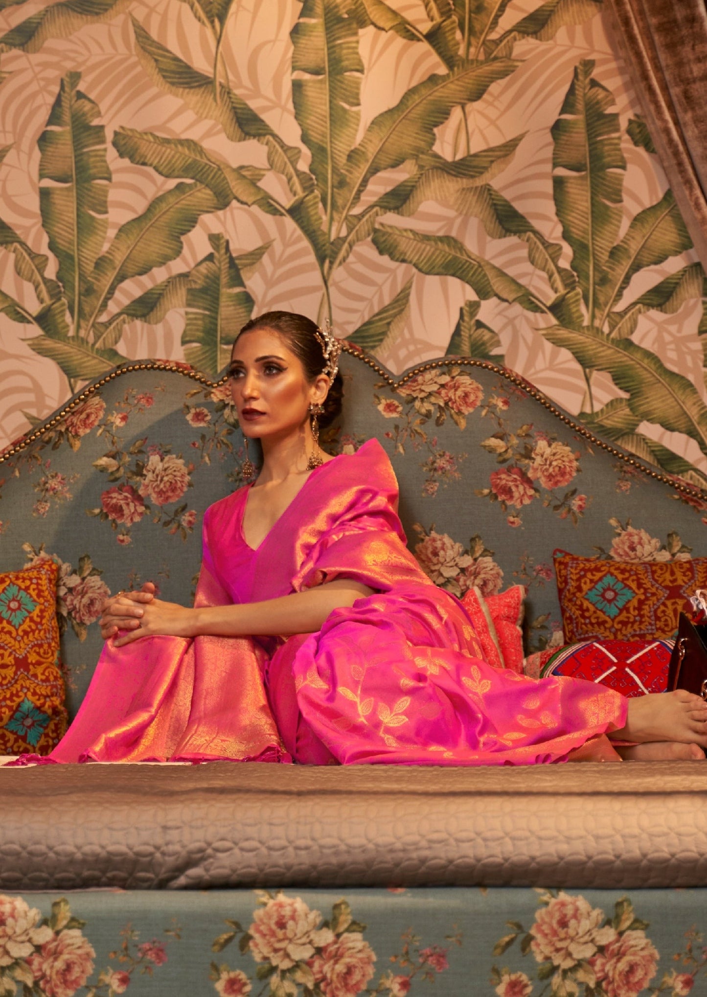 Banarasi Silk Hot Pink Zari Work Bridal Saree