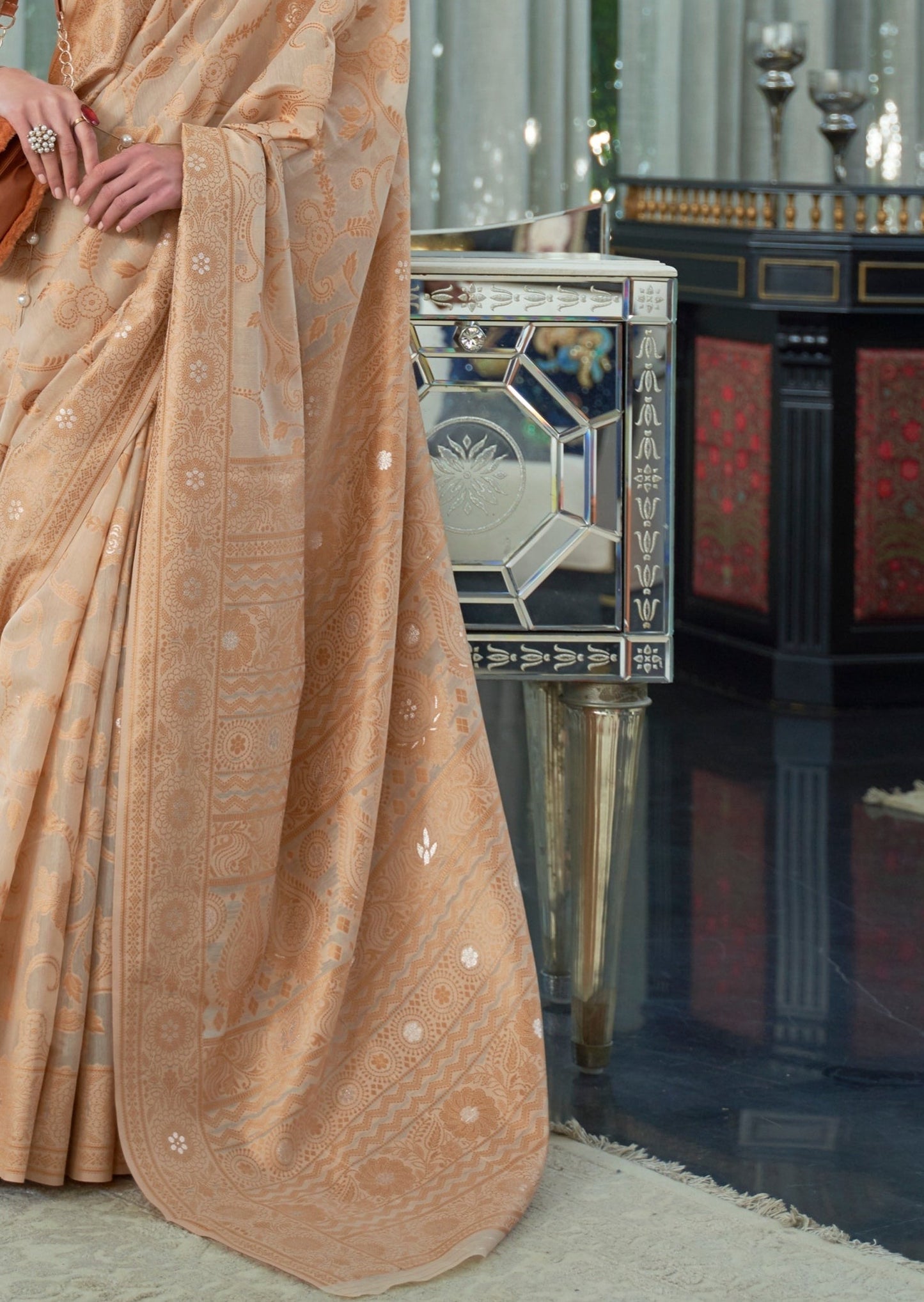 Lucknowi Chikankari Beige Cotton Saree