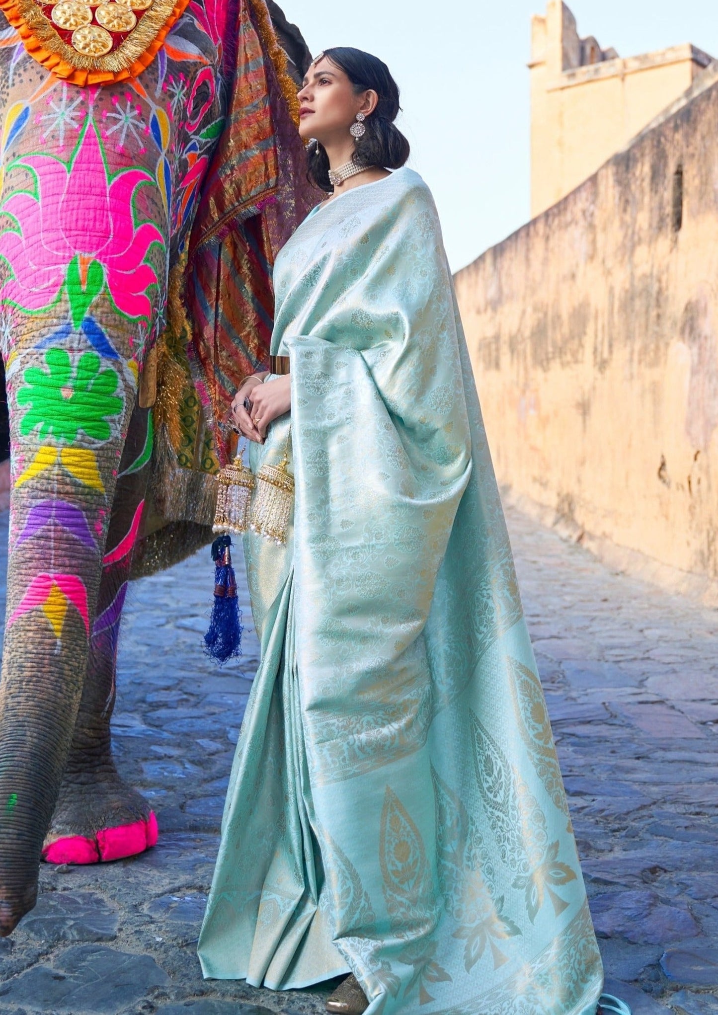 Pastel kanjivaram silk handloom sarees online.