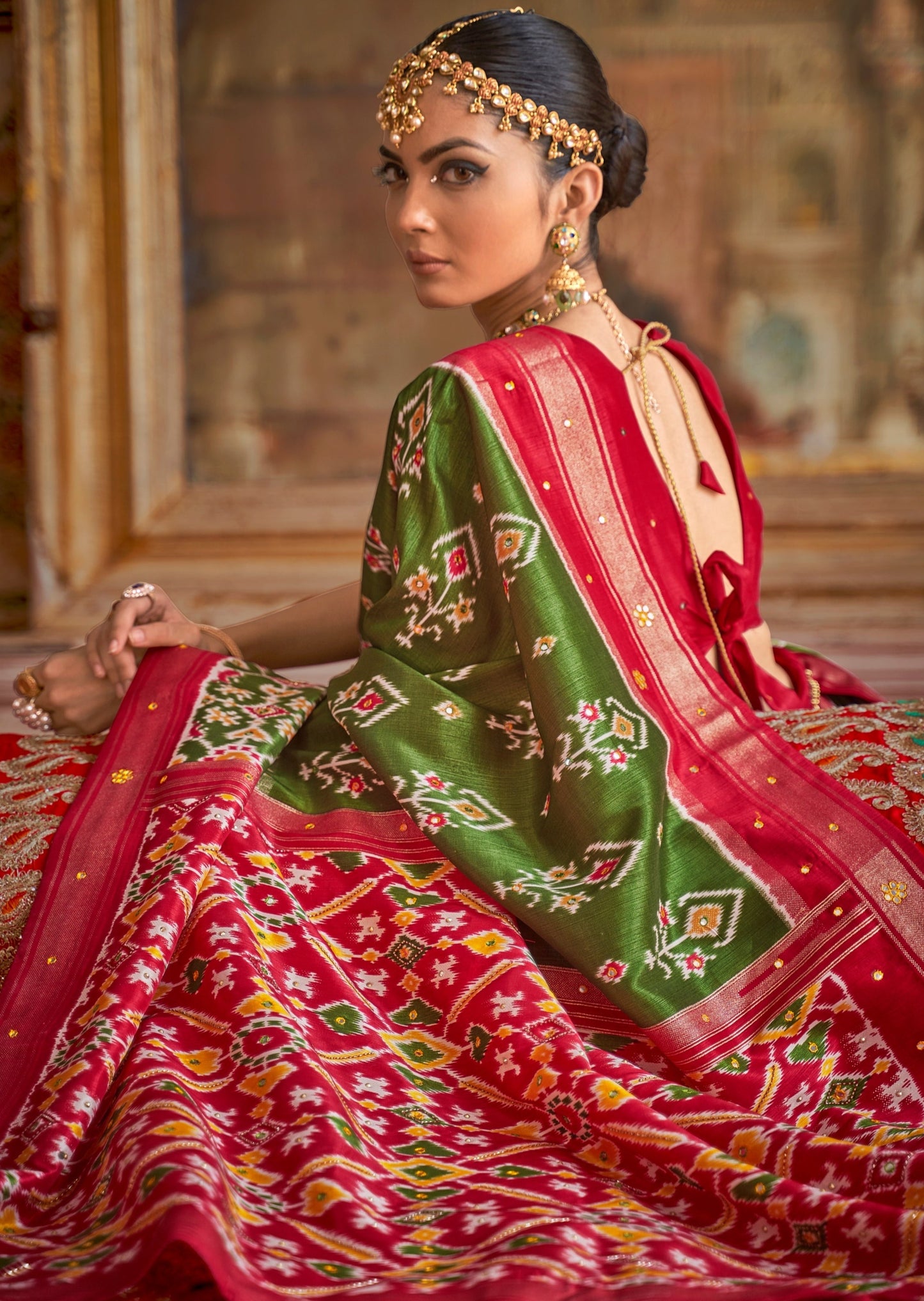 Mirror Work ikat saree