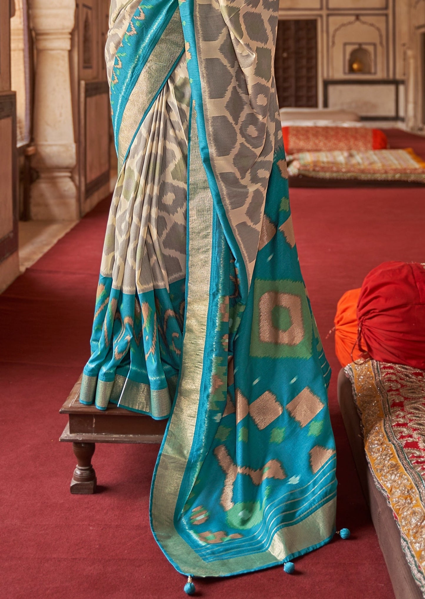 Patola Silk Grey and Blue Saree