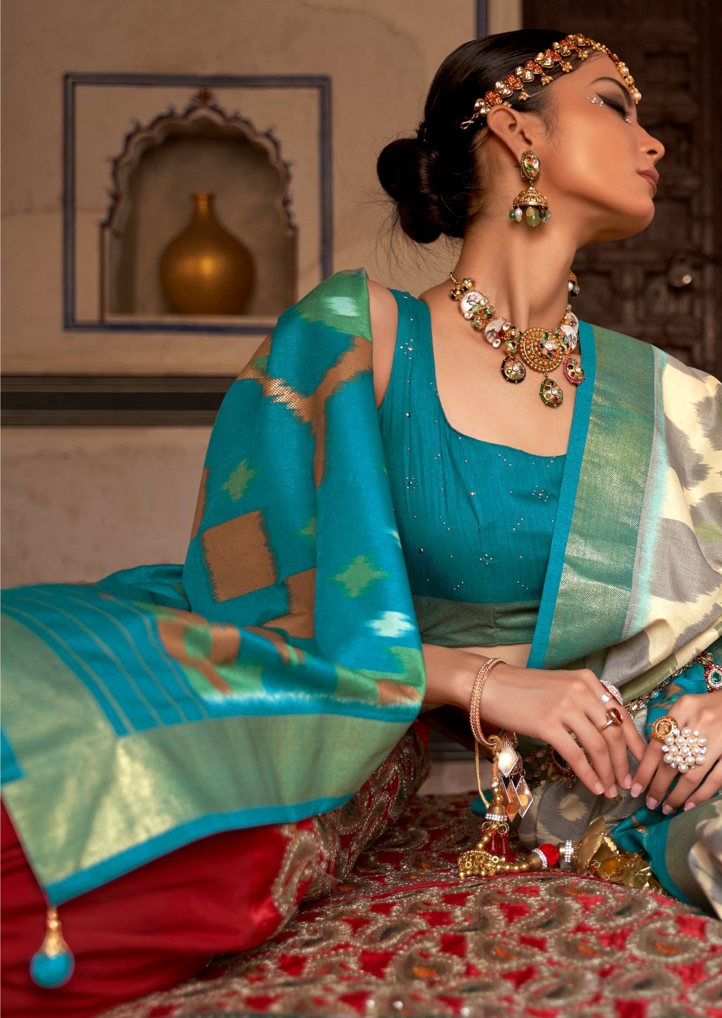 Patola Silk Grey and Blue Saree