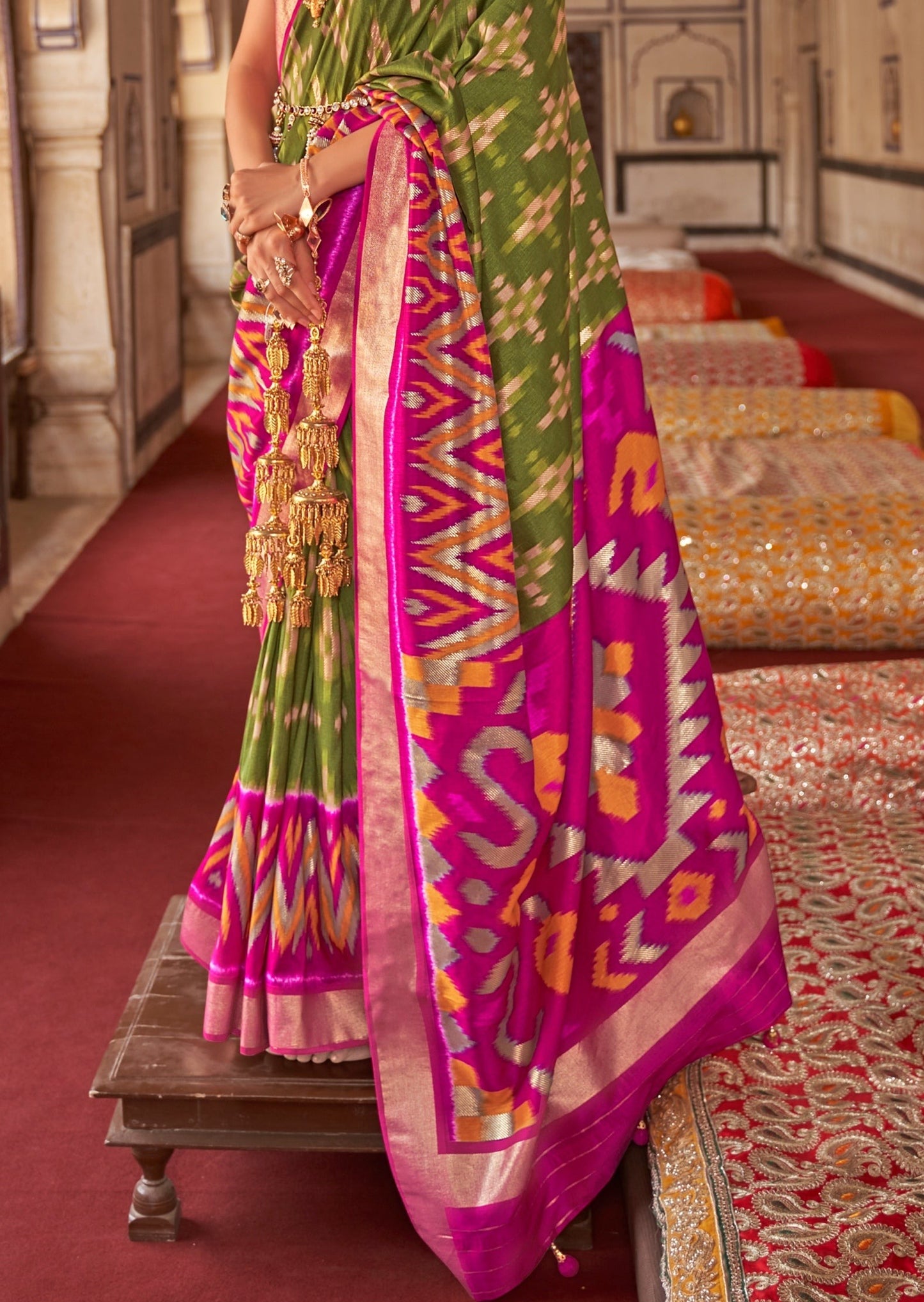Patola Mehendi Green Ikat Saree