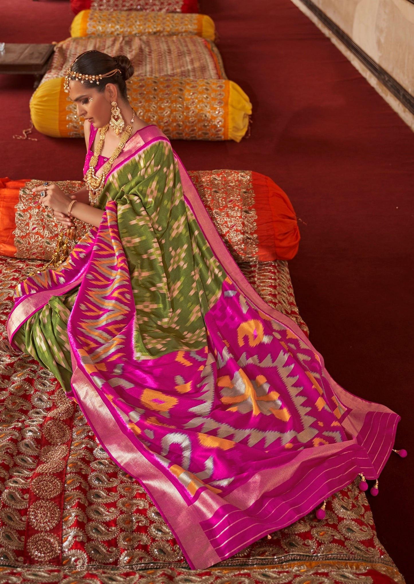 Patola Mehendi Green Ikat Saree